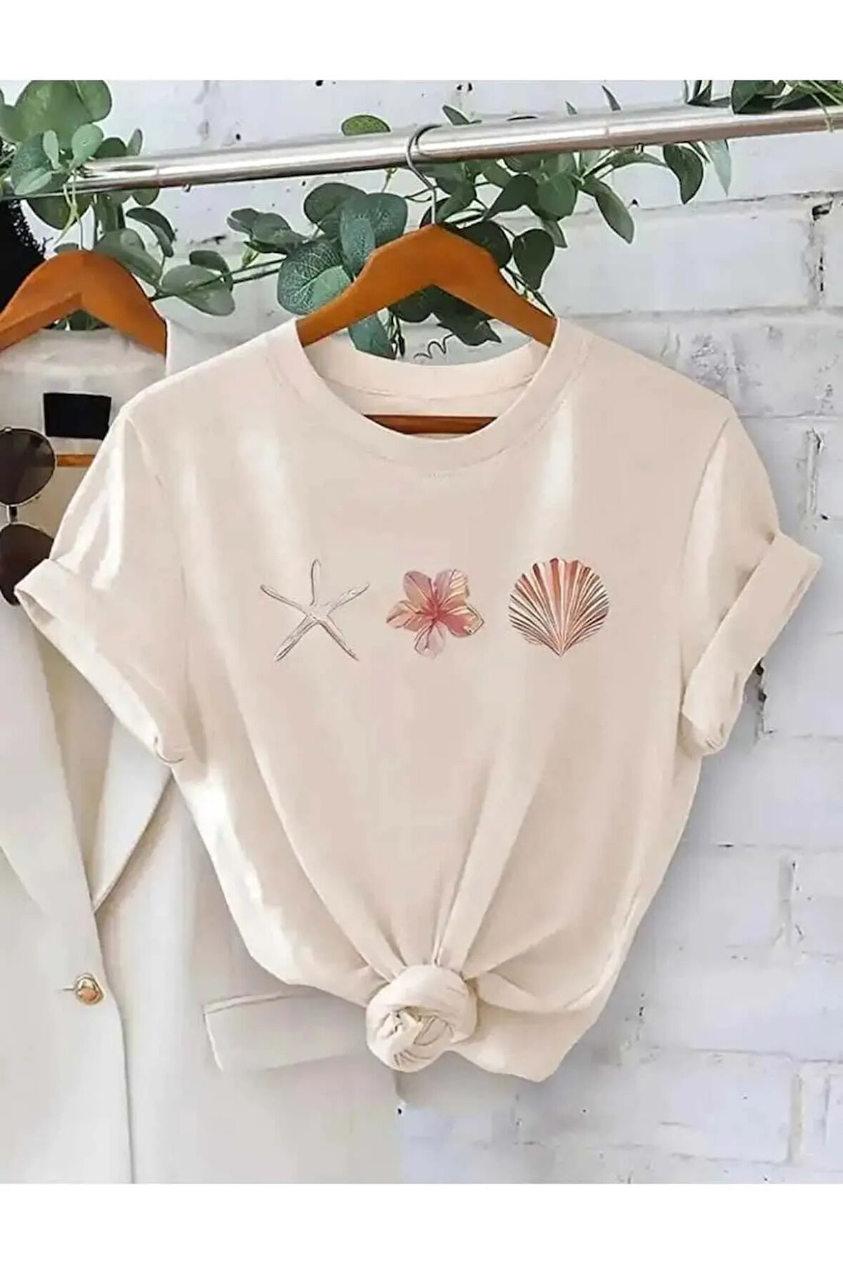 Unisex Deniz Yıldızı Özel Tasarım Ön Baskılı Tasarım Tshirt