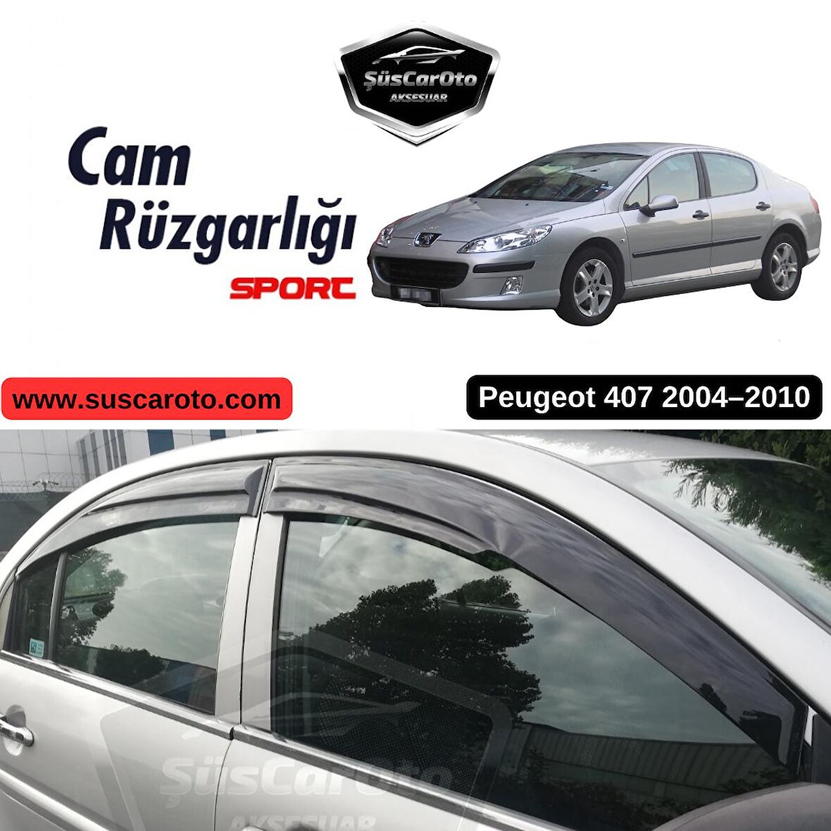 Peugeot 407 2004-2010 Uyumlu Mugen Cam Rüzgarlığı Seti Piano Black 4'lü İthal