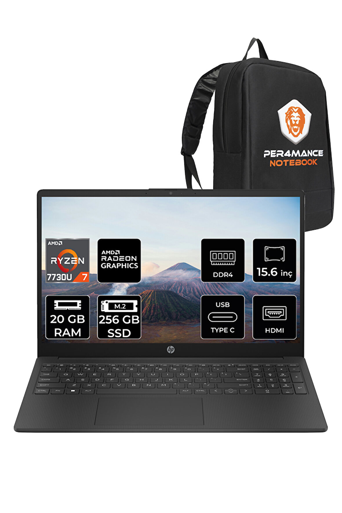HP 15 R7 7730U 20GB 256GB SSD 15.6" FHD FDOS Taşınabilir Bilgisayar & PER4 Çanta