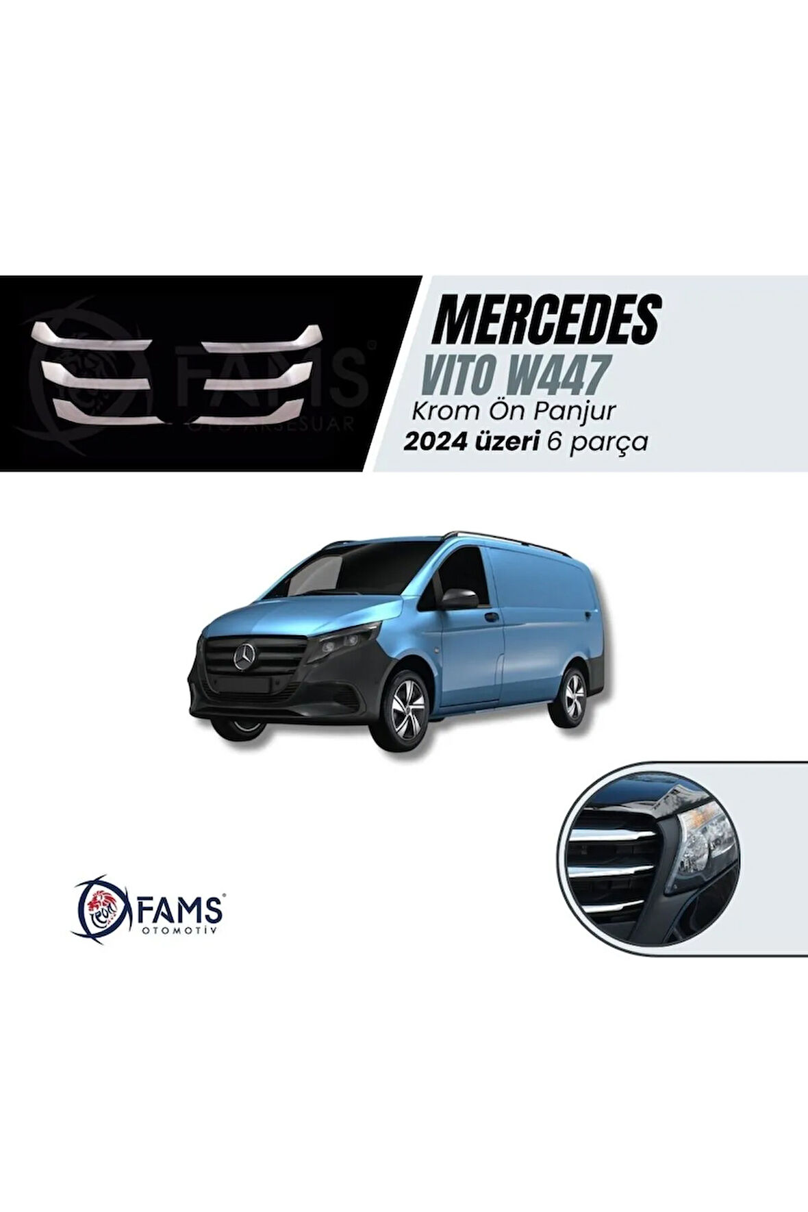 Mercedes Vito W447 Uyumlu 2024 Üzeri Ön Panjur 6 Parça Paslanmaz Çelik