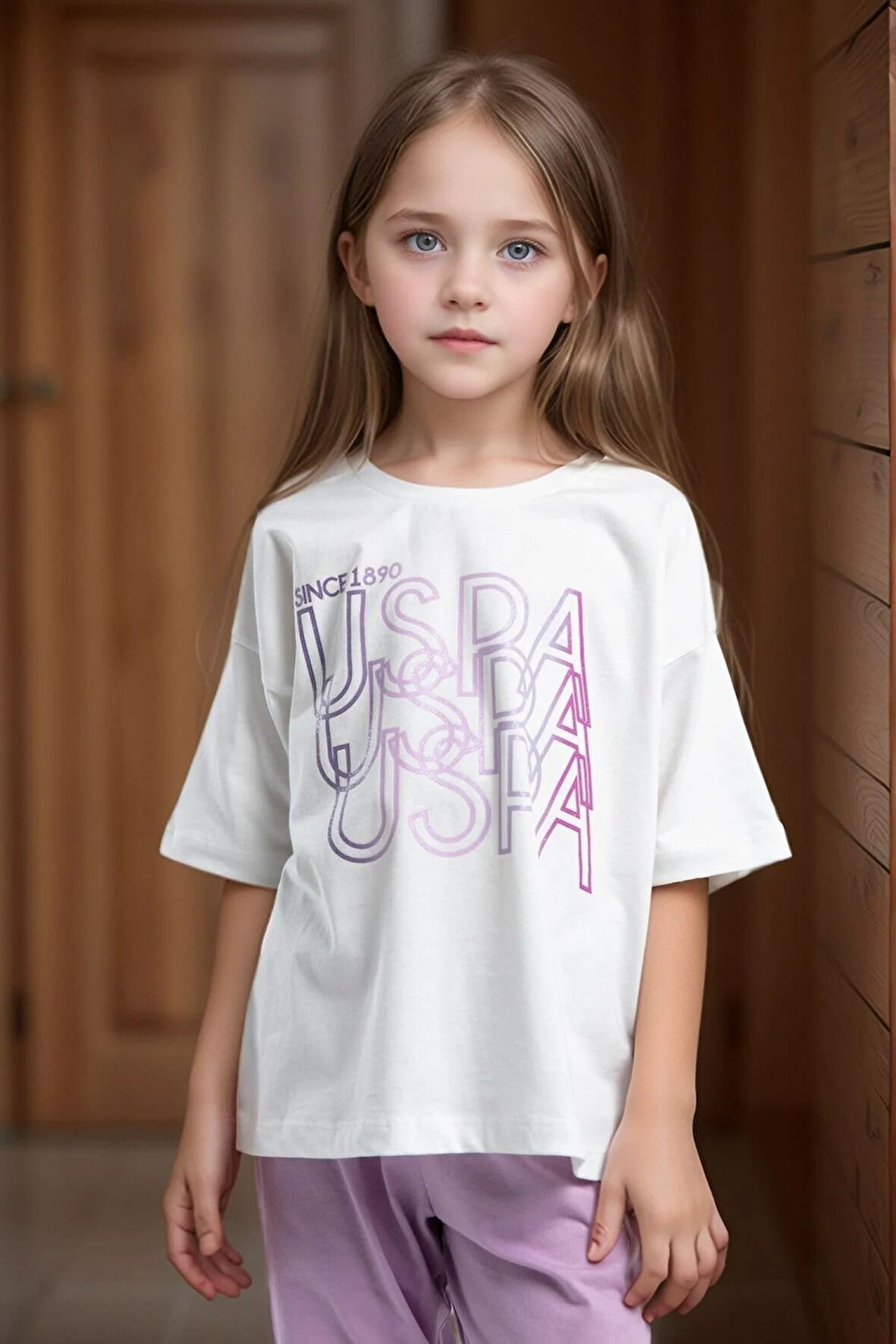 Kız Çocuk %100 Pamuklu Baskılı Kısa Kol İkili Pijama Takımı US01.LL.01.P4.O009