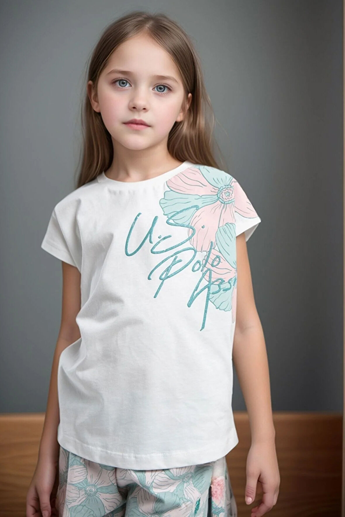 Kız Çocuk %100 Pamuklu T-Shirt & Şort İkili Takım US01.LL.01.P4.O015