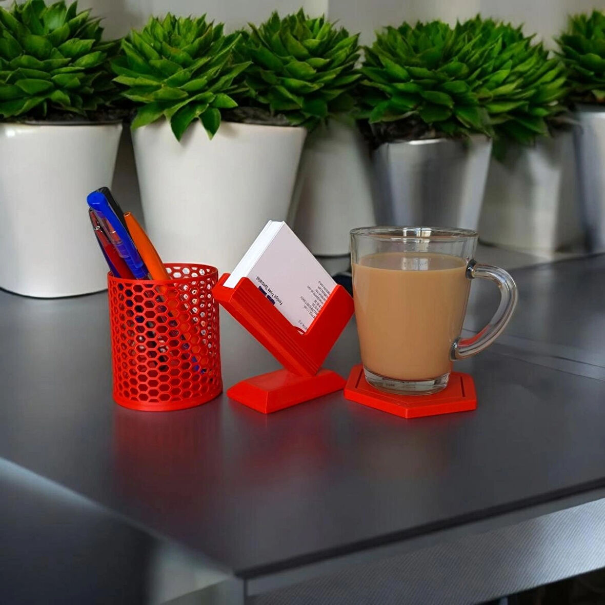 Masa üstü organizer/Kalemlik, Bardak altı, telefon stand/3 lü set.