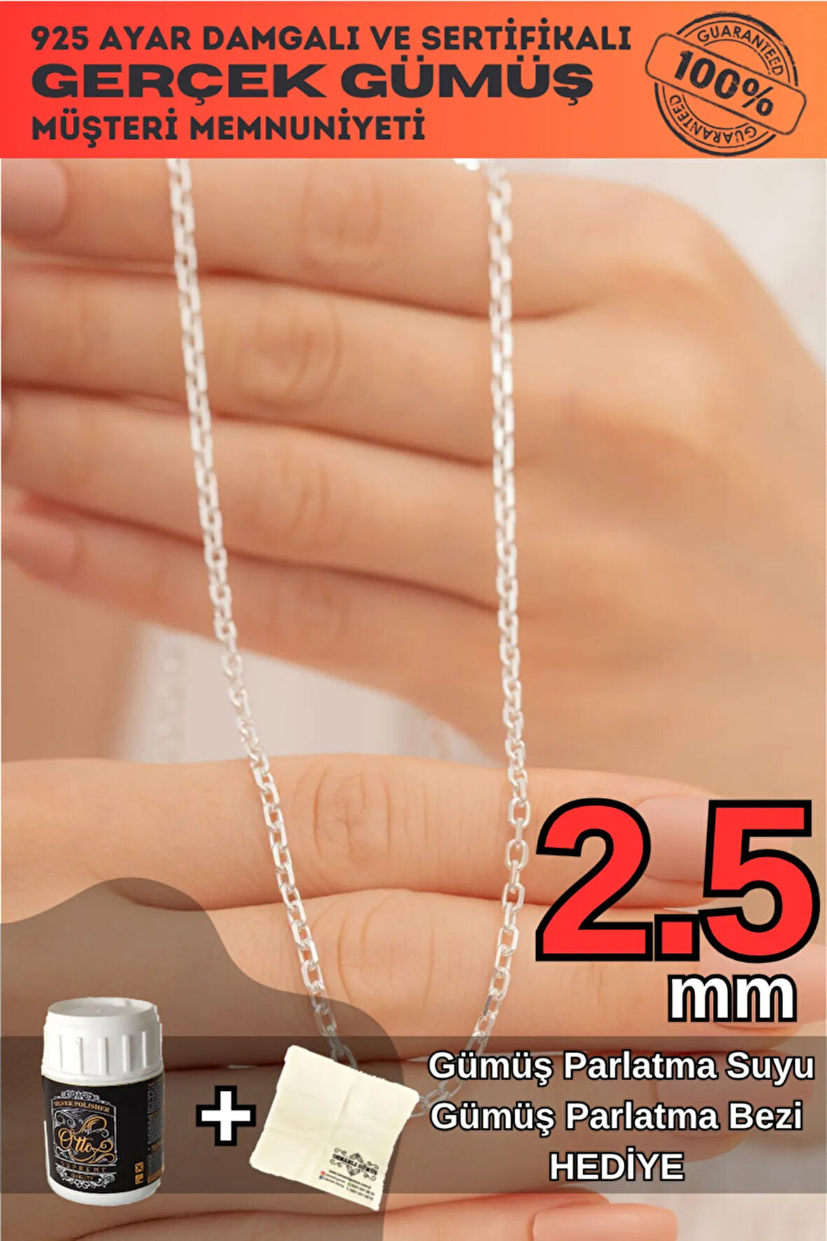 Kadın Gümüş Kolye - 2.5mm Forse Model 925 Ayar kadın Gümüş Kolye Zincir