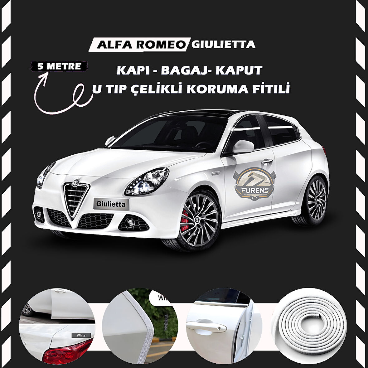 Alfa Romeo Giulietta Oto Araç Kapı Koruma Fitili 5metre Parlak Beyaz Renk