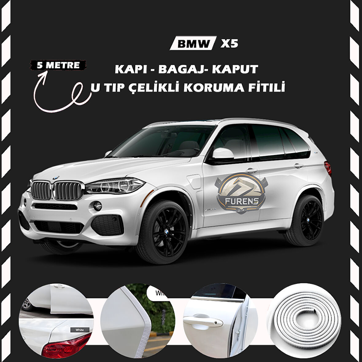 Bmw X5 Oto Araç Kapı Koruma Fitili 5metre Parlak Beyaz Renk