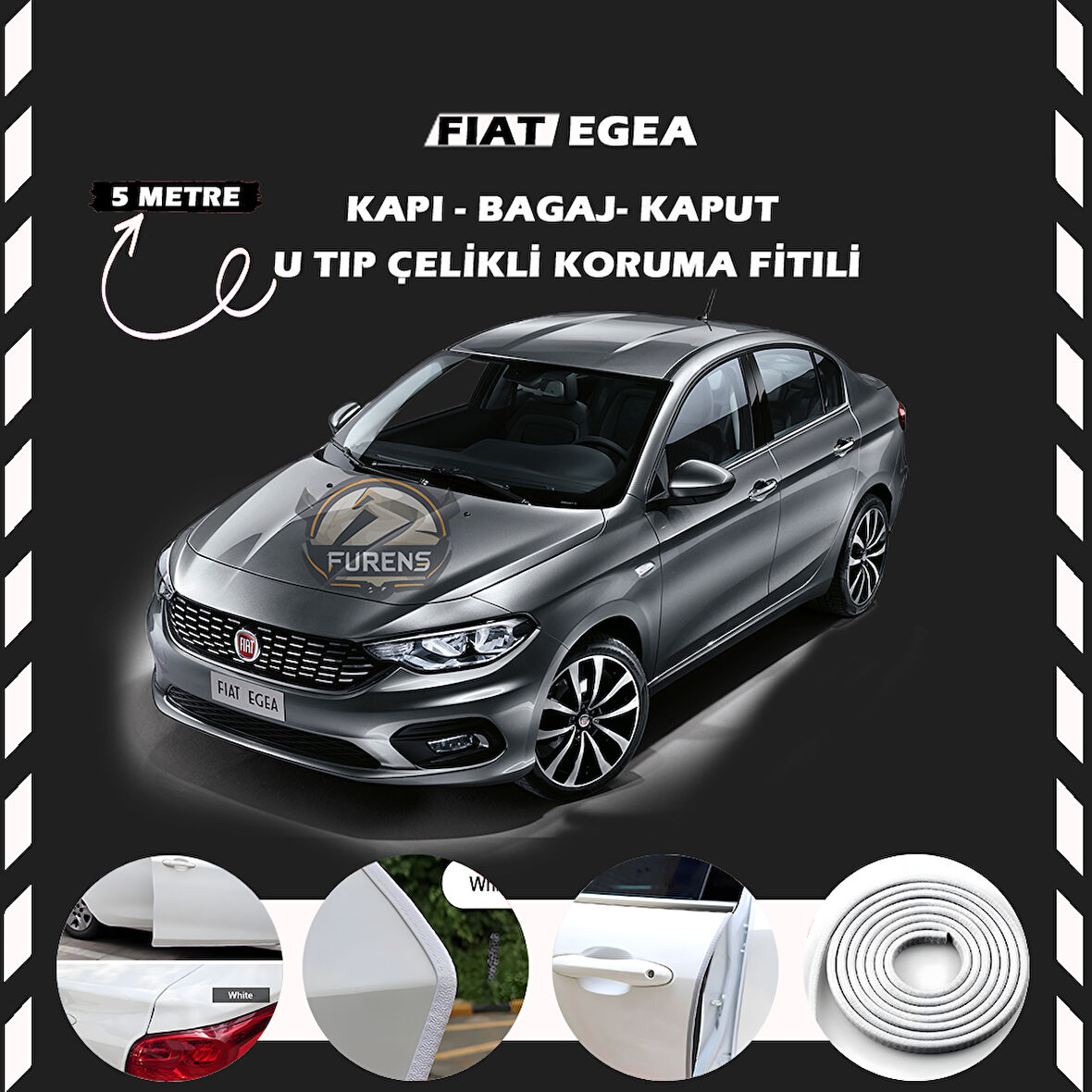 Fiat Egea Oto Araç Kapı Koruma Fitili 5metre Parlak Beyaz Renk