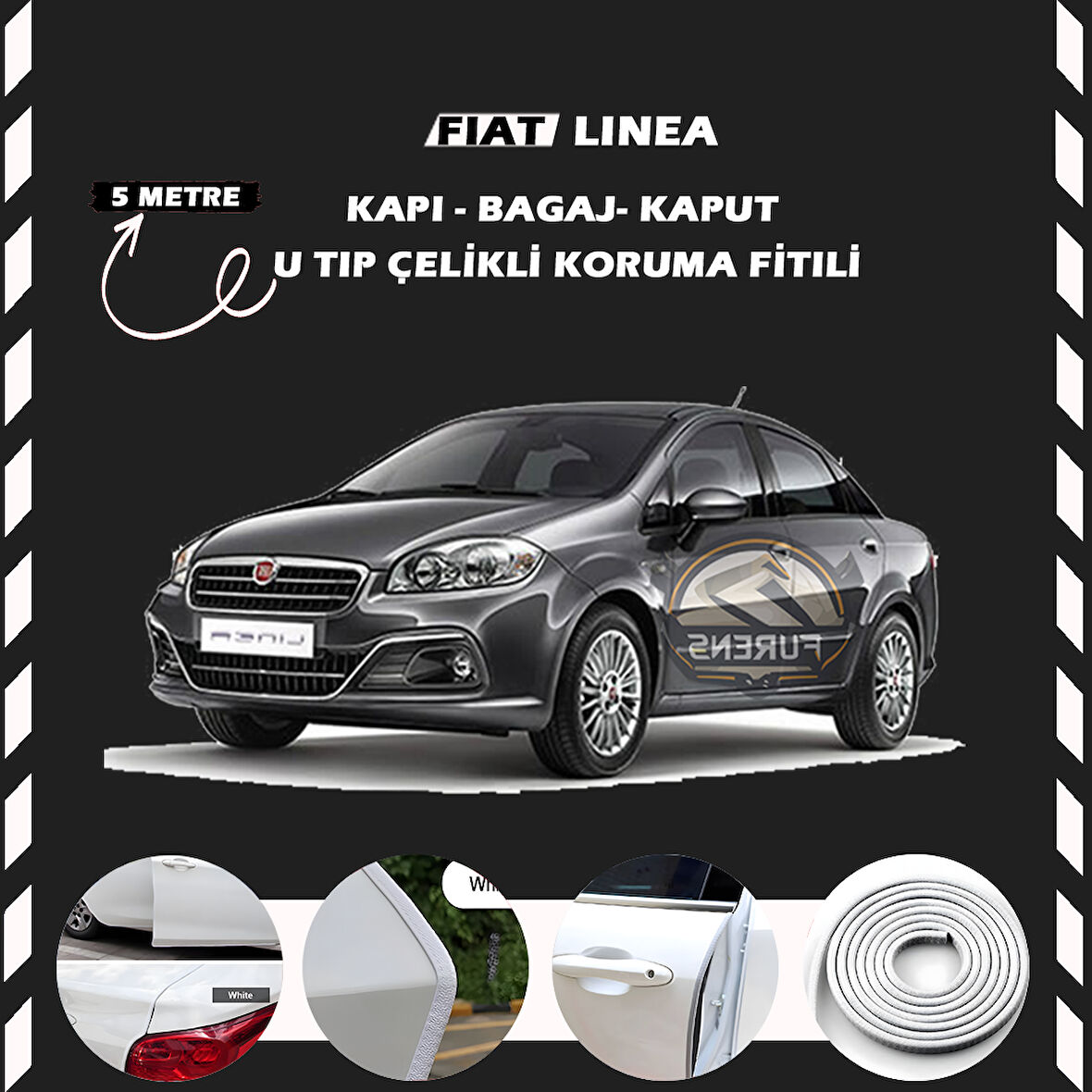 Fiat Linea Oto Araç Kapı Koruma Fitili 5metre Parlak Beyaz Renk