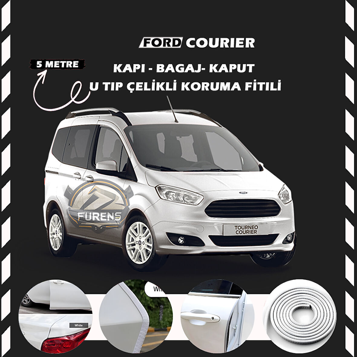 Ford Courier Oto Araç Kapı Koruma Fitili 5metre Parlak Beyaz Renk