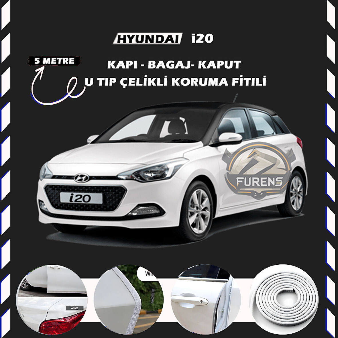 Hyundai İ20 Oto Araç Kapı Koruma Fitili 5metre Parlak Beyaz Renk