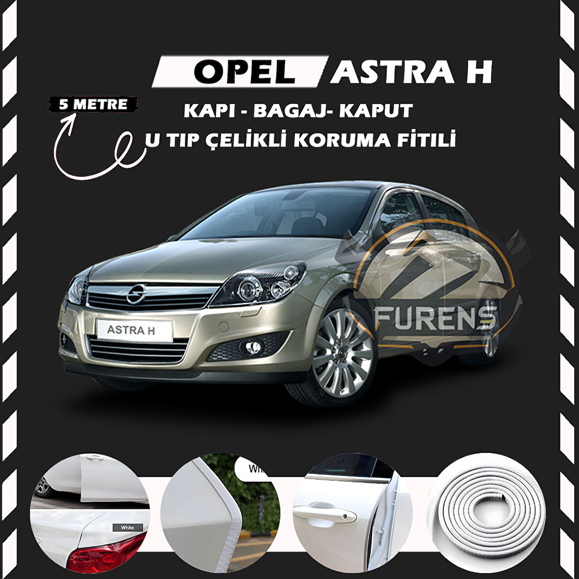 Opel Astra H Oto Araç Kapı Koruma Fitili 5metre Parlak Beyaz Renk