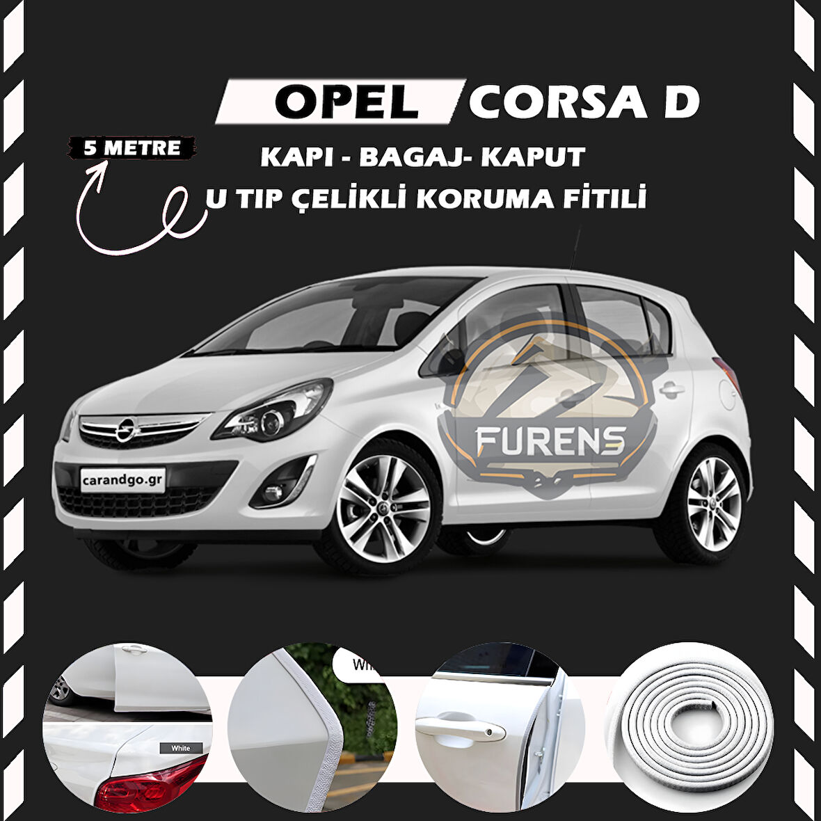 Opel Corsa D Oto Araç Kapı Koruma Fitili 5metre Parlak Beyaz Renk