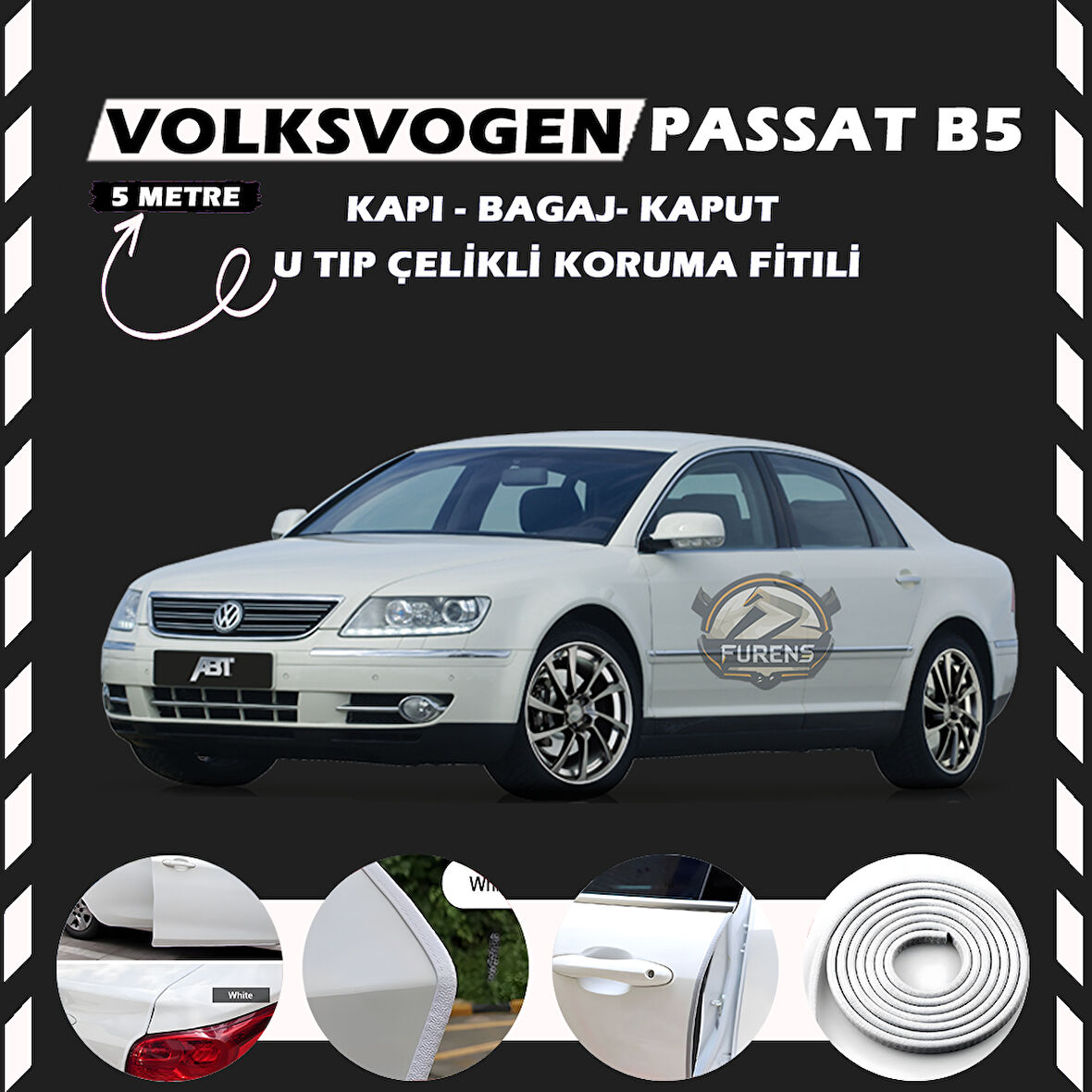 Volksvogen Passat B5 Oto Araç Kapı Koruma Fitili 5metre Parlak Beyaz Renk