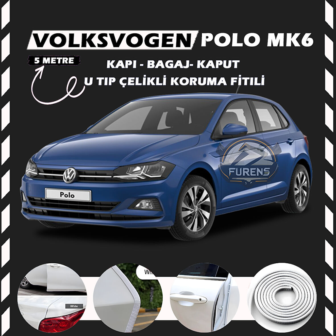 Volksvogen Polo MK6 Oto Araç Kapı Koruma Fitili 5metre Parlak Beyaz Renk