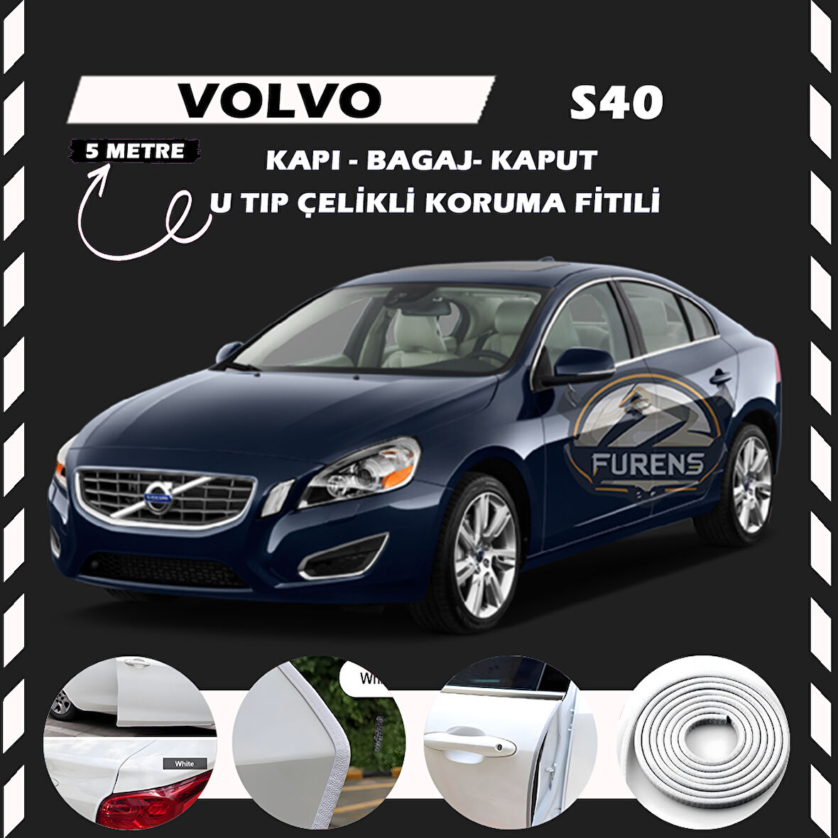 Volvo S40 Oto Araç Kapı Koruma Fitili 5metre Parlak Beyaz Renk