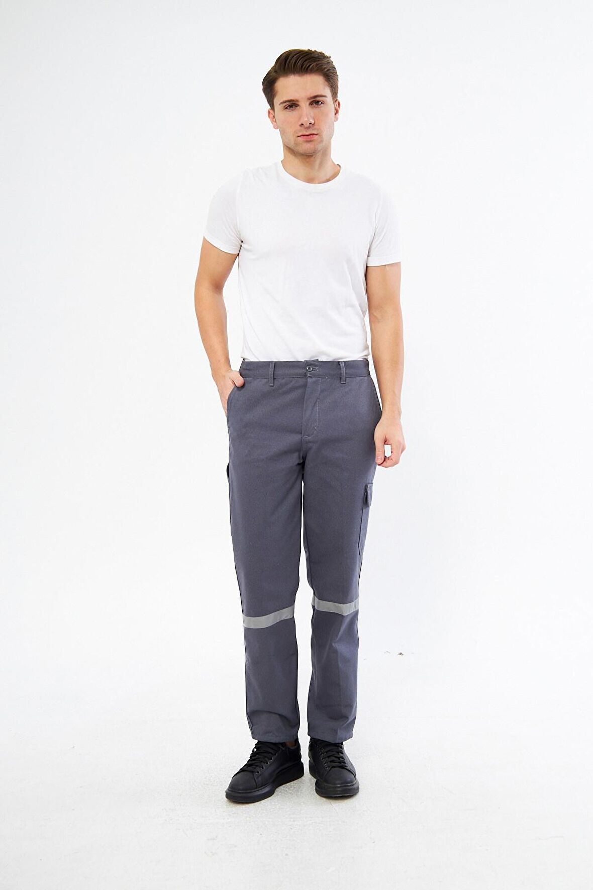 Pantolon 16/12 Gabardin %100 Pamuk Reflektörlü Kargo Cepli Gri Yazlık