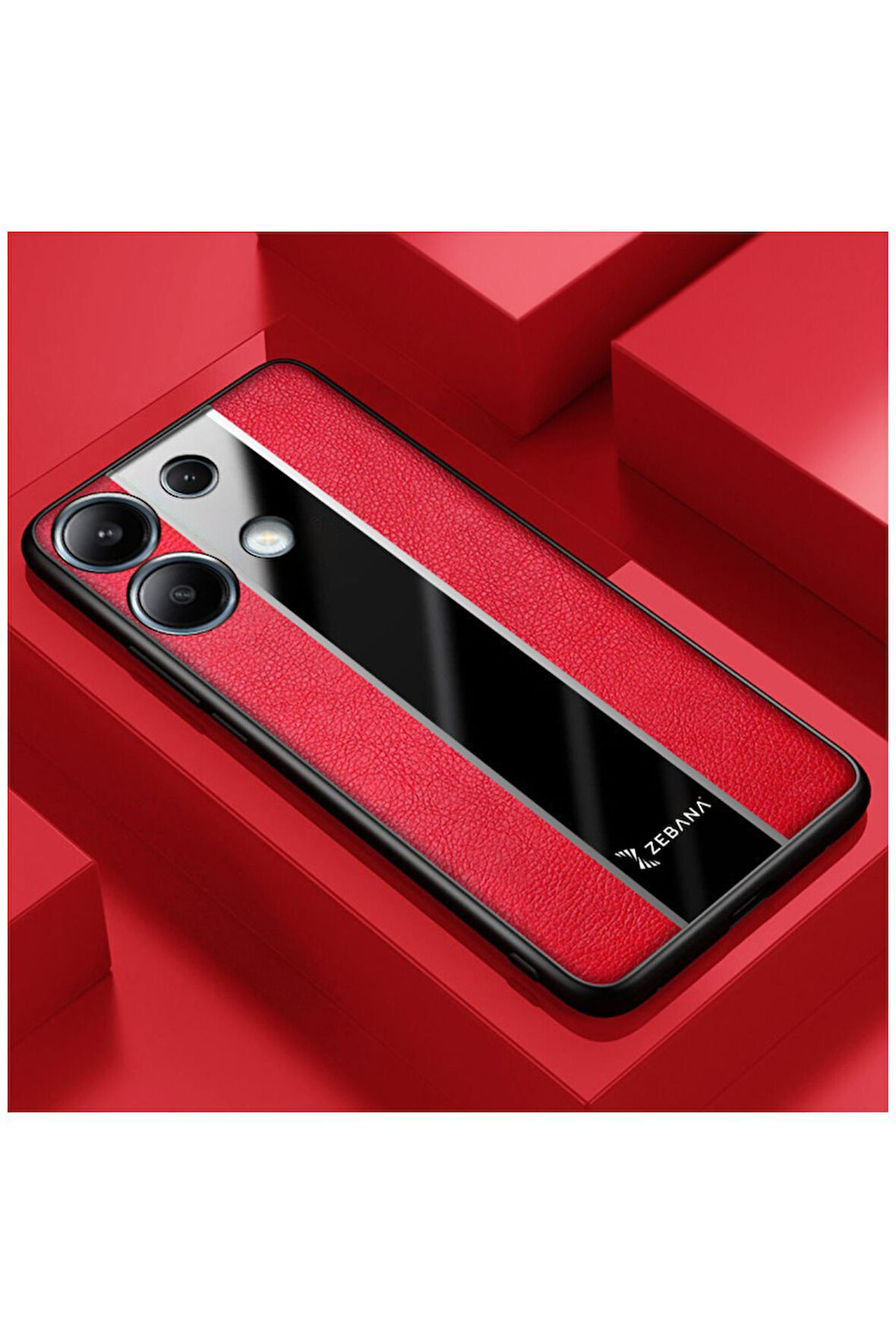 Xiaomi Redmi Note 13 4G Uyumlu Kılıf Zebana Premium Deri Kılıf Kırmızı