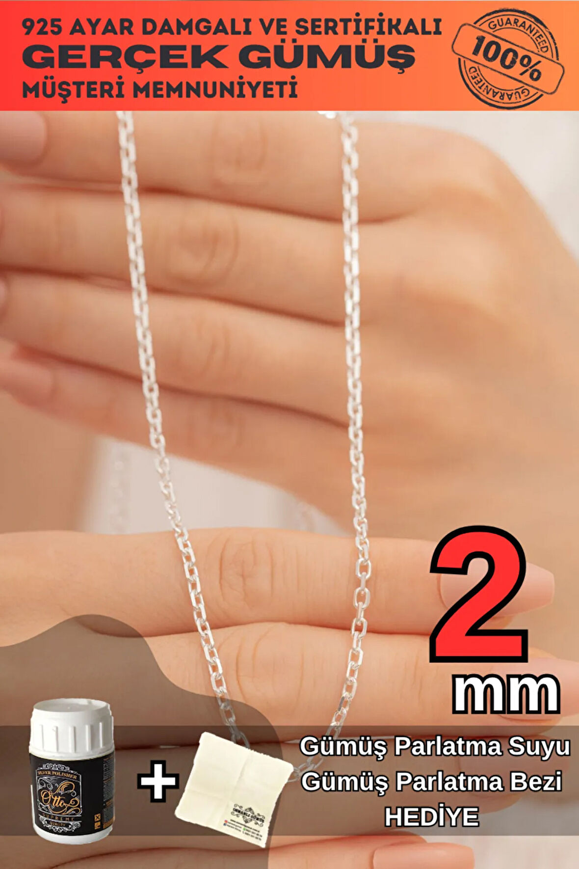 Kadın Gümüş Kolye - 2mm Forse Model 925 Ayar kadın Gümüş Kolye Zincir