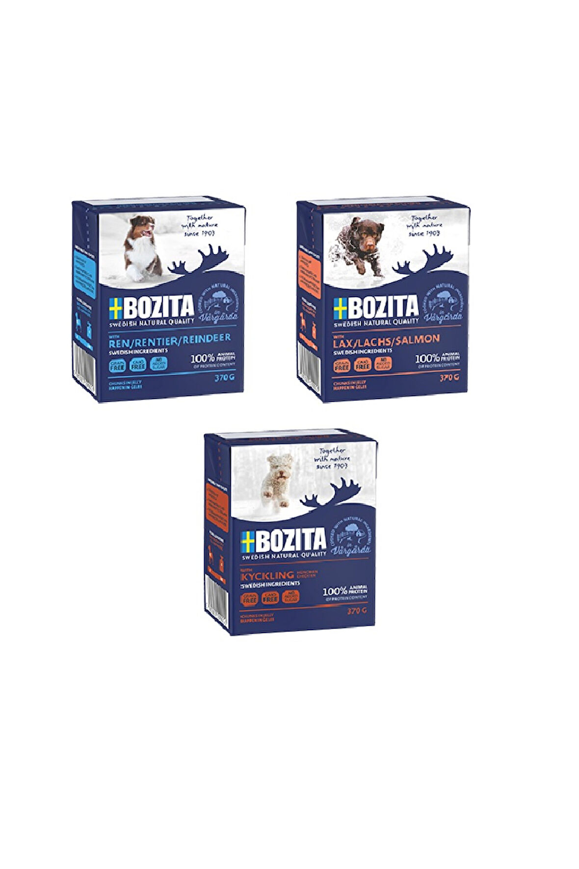Bozita 3 Çeşit Karma Tahılsız Köpek Yaş Maması 370 Gr. X 3 Adet