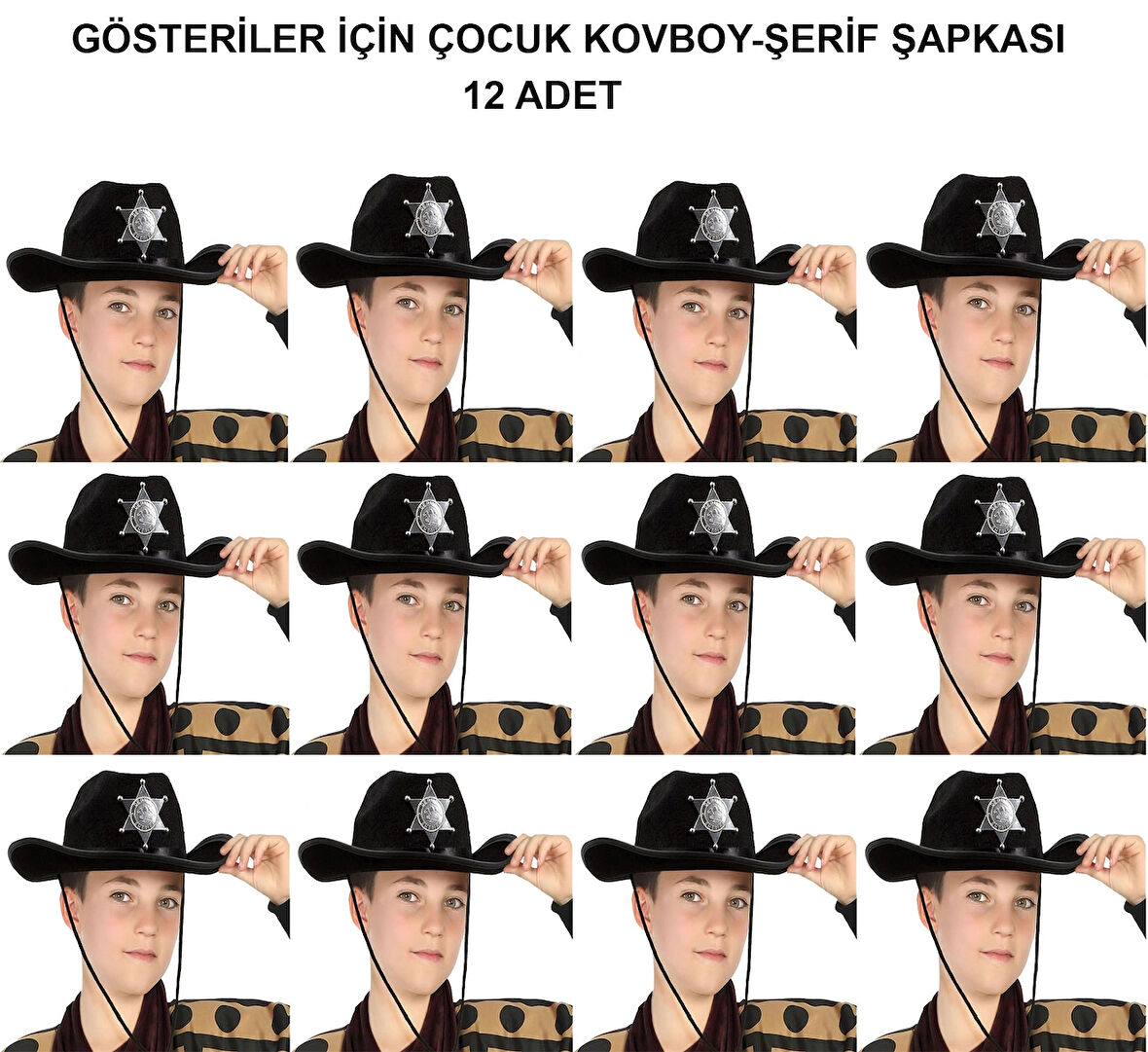 Kovboy Şerif Şapkası Siyah 12 Adet - Kostüm, Parti Ve Gösteri Şapkası