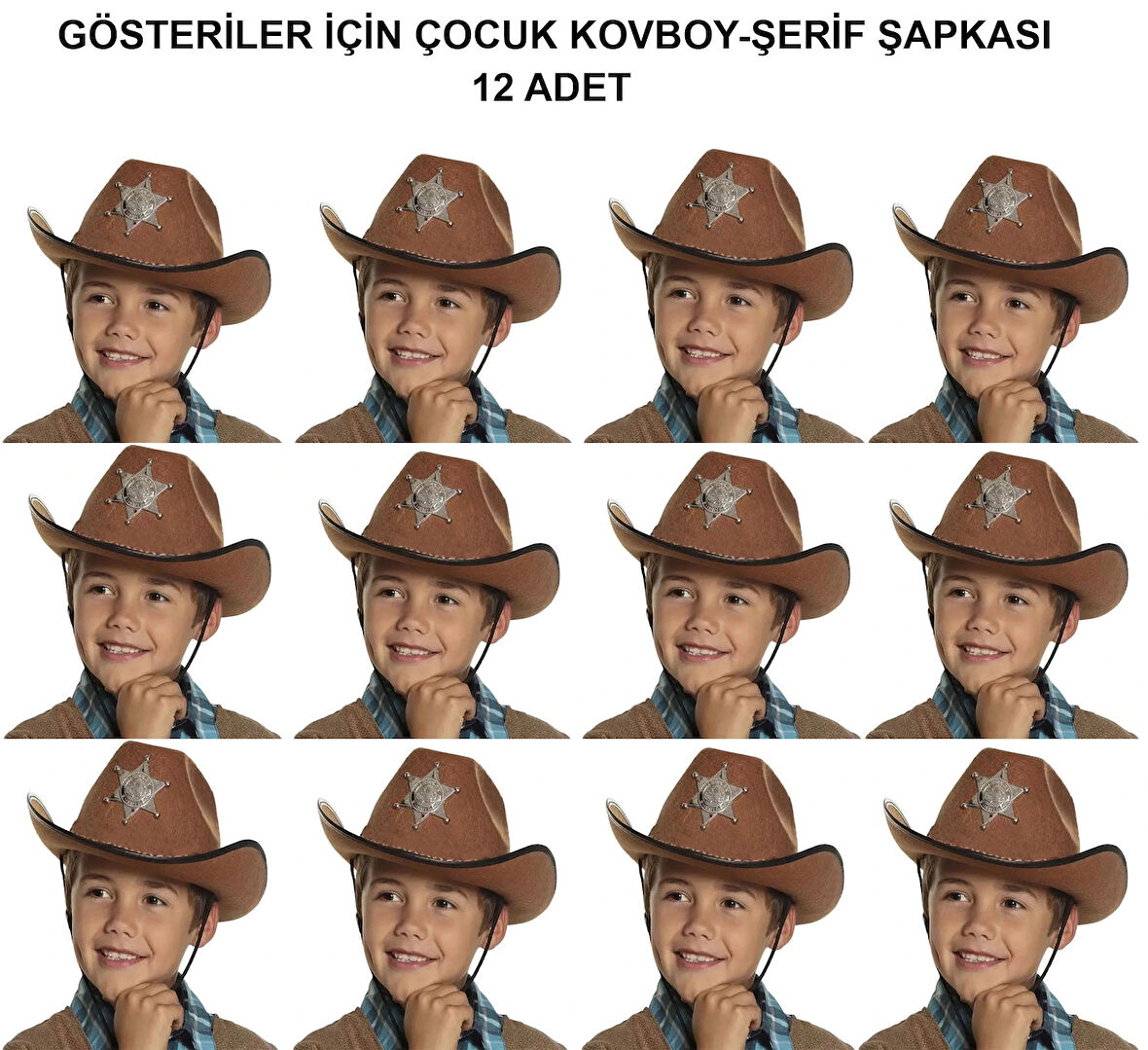 Kovboy Şerif Şapkası Kahve 12 Adet - Kostüm, Parti Ve Gösteri Şapkası