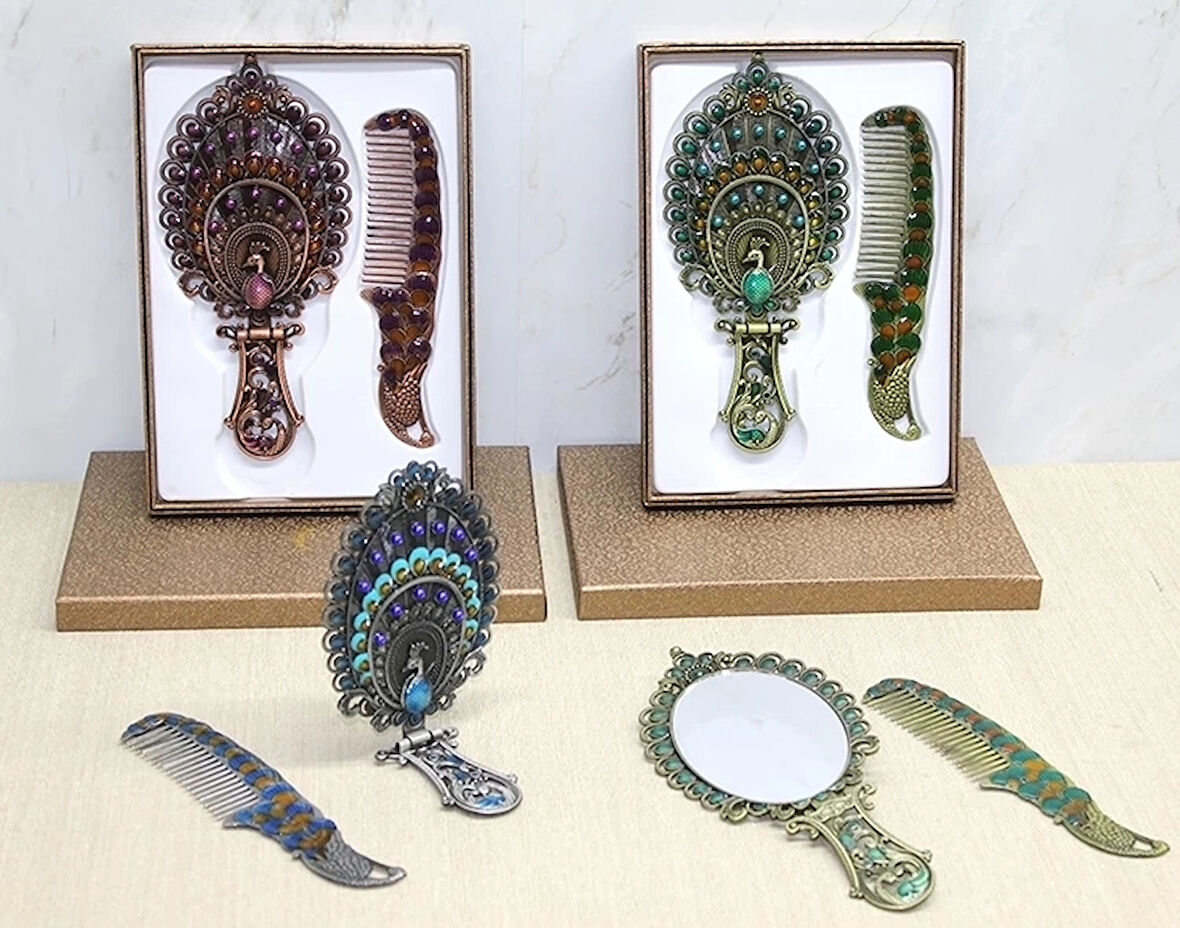 Tavuskuşu Katlanabilir Ayna Ve Tarak Seti Büyük Boy Alk4982