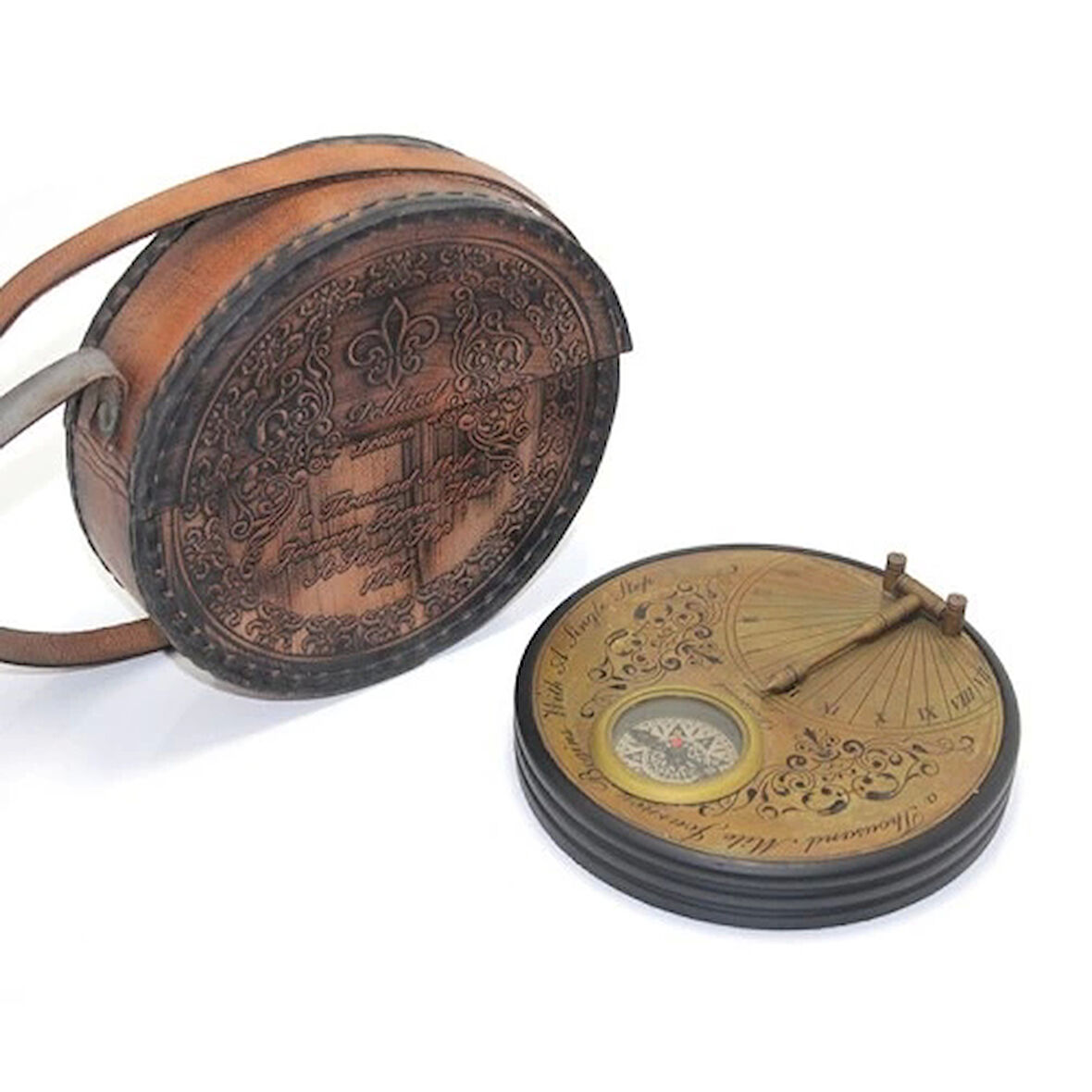 Deri Kılıflı Pirinç Pusula