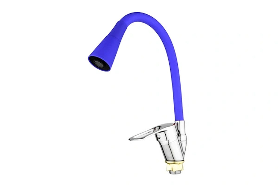 Oynar Başlıklı Çelik Spiral Üzeri Silikon Kaplama Musluk Başlığı Kobra Fonksiyonlu Musluk - Mavi