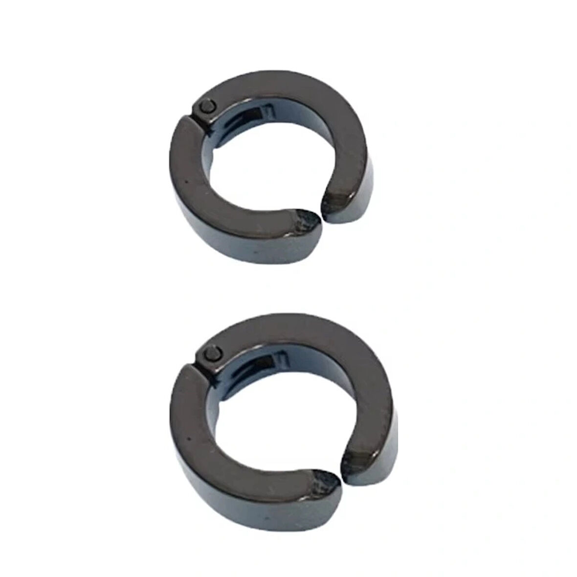 Erkek Küpesi - 2 Adet Siyah Çelik Kıstırmalı Küpe Paslanmaz Atmaz Çelik Siyah Küpe