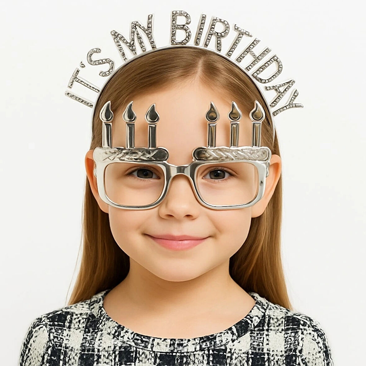 İt&amp;#39;s My Birthday Yazılı Taç Ve Mum Şekilli Gözlük Seti Gümüş Renk