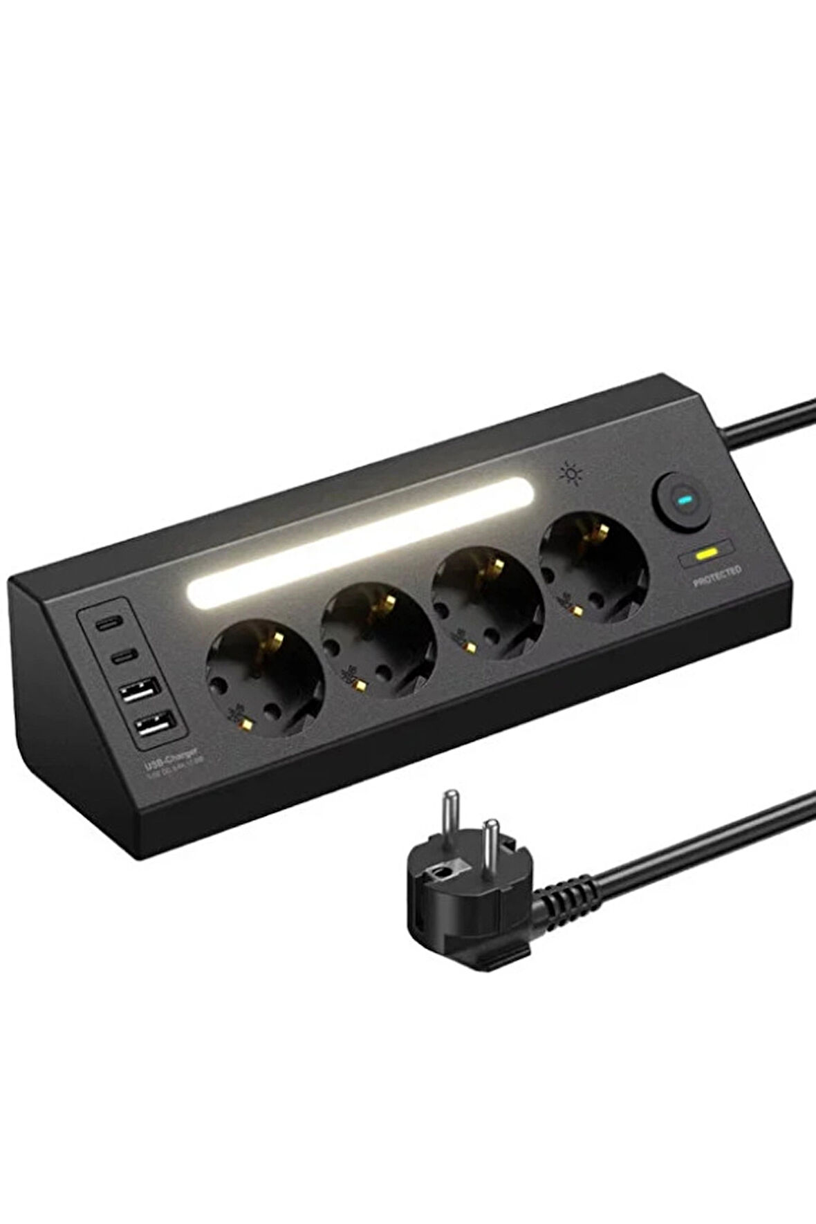 Lp764 Çoklu Gece Lambalı Priz Yüksek Gerilim Korumalı 4’lü Priz 2xusb 2xtype-c Çıkışlı Grup Priz Çoğaltıcı