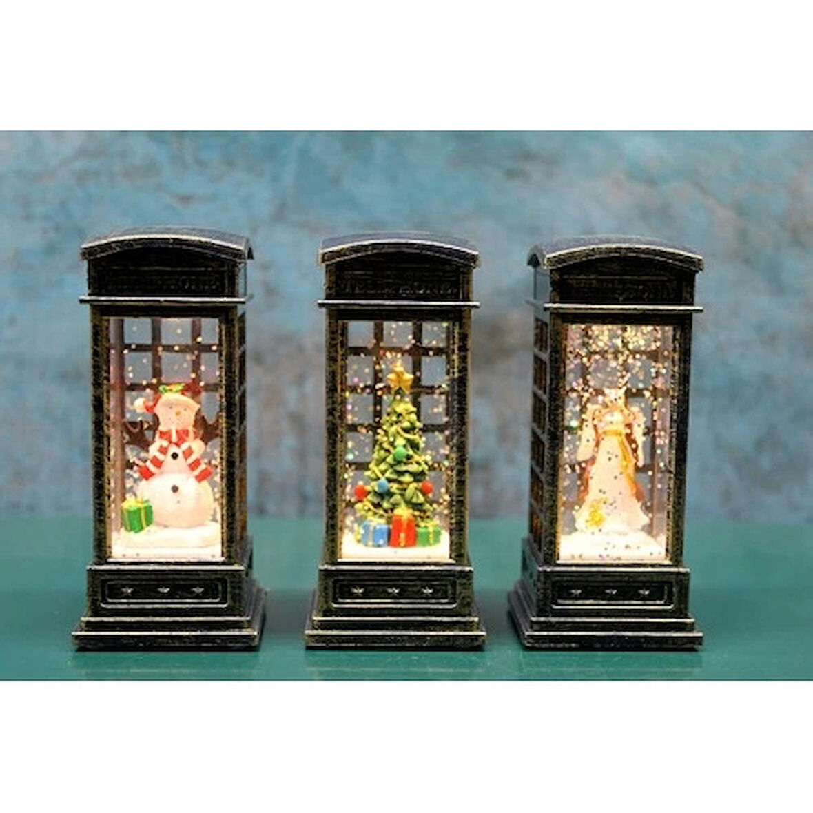 Telefon Kulübeli Işıklı Kar Küresi Siyah Tasarım