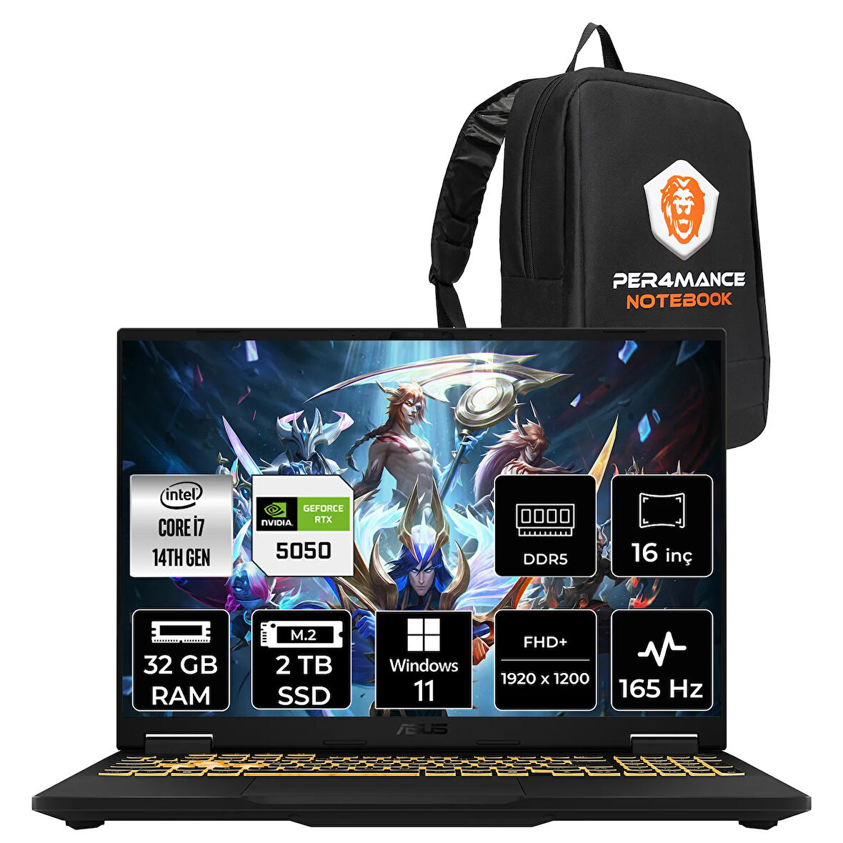 Asus TUF F16 i7 14650HX 32GB 2TB SSD RTX5050/8GB 115W 165Hz 16'' WUXGA W11H Gaming Laptop FX608JHR