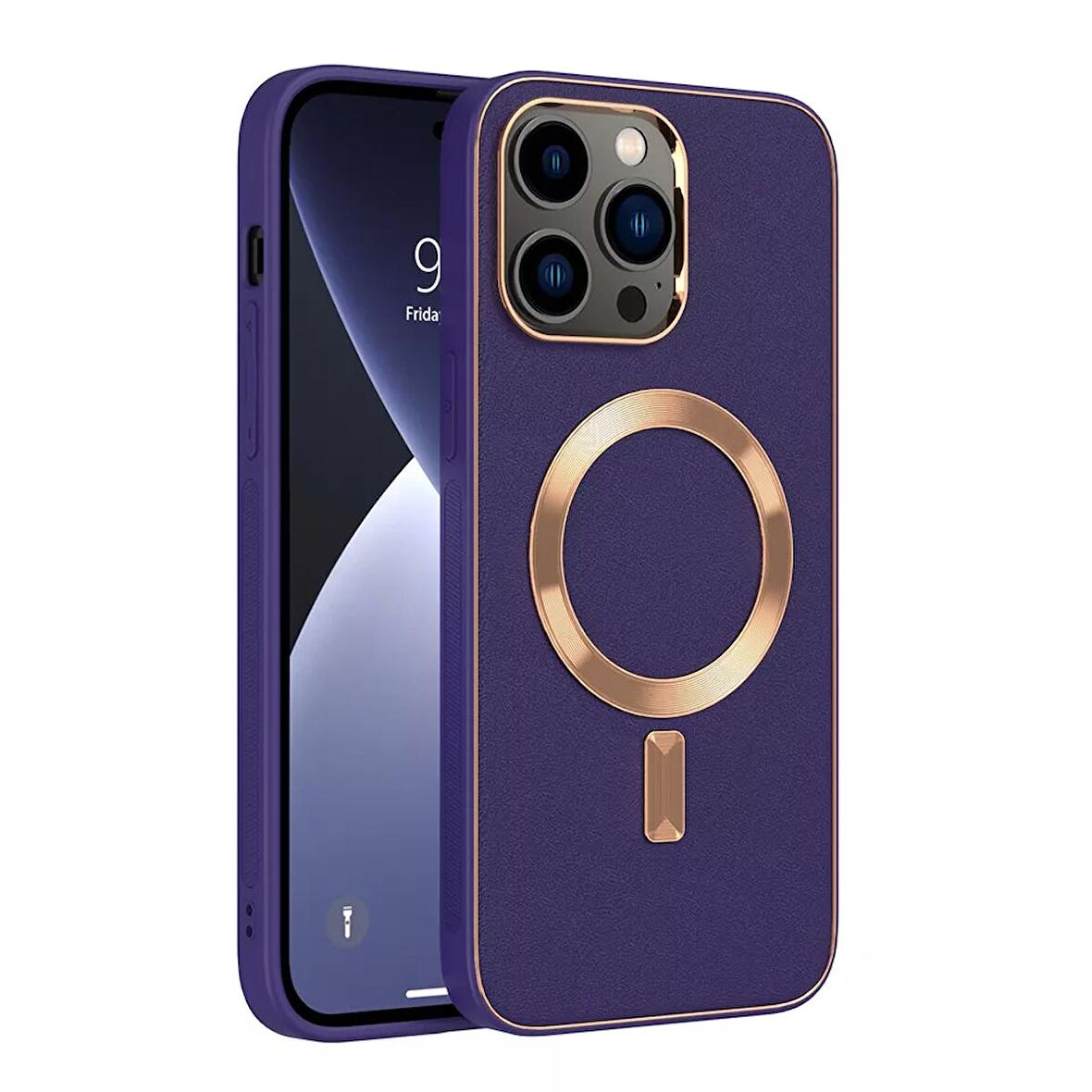 Apple iPhone 14 PRO MAX Kılıf Magsafe Wireless Kablosuz Şarj Uyumlu Suni Deri Hibrit Kapak