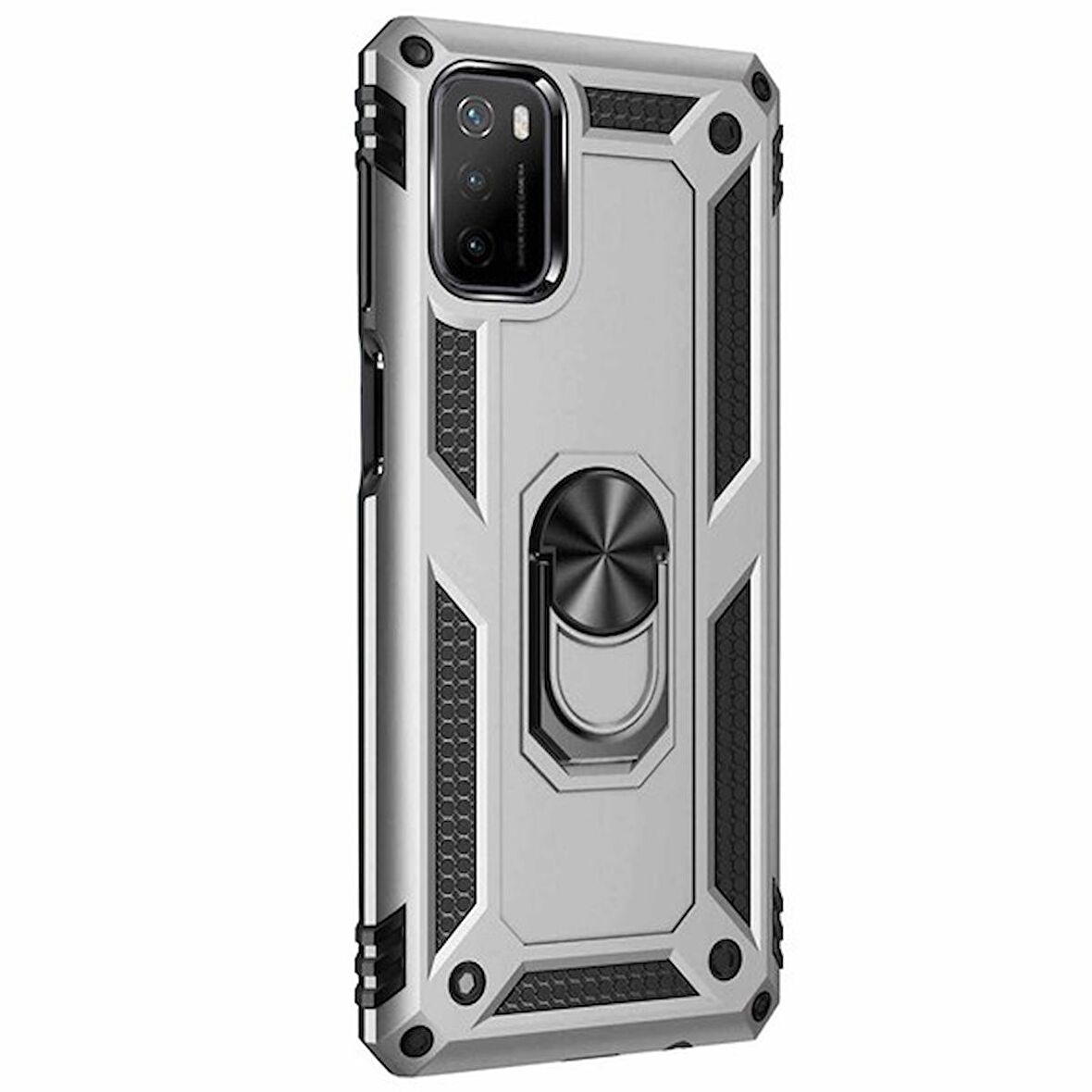 Xiaomi Poco M3 Kılıf Yüzüklü Standlı Korumalı Tank Kapak