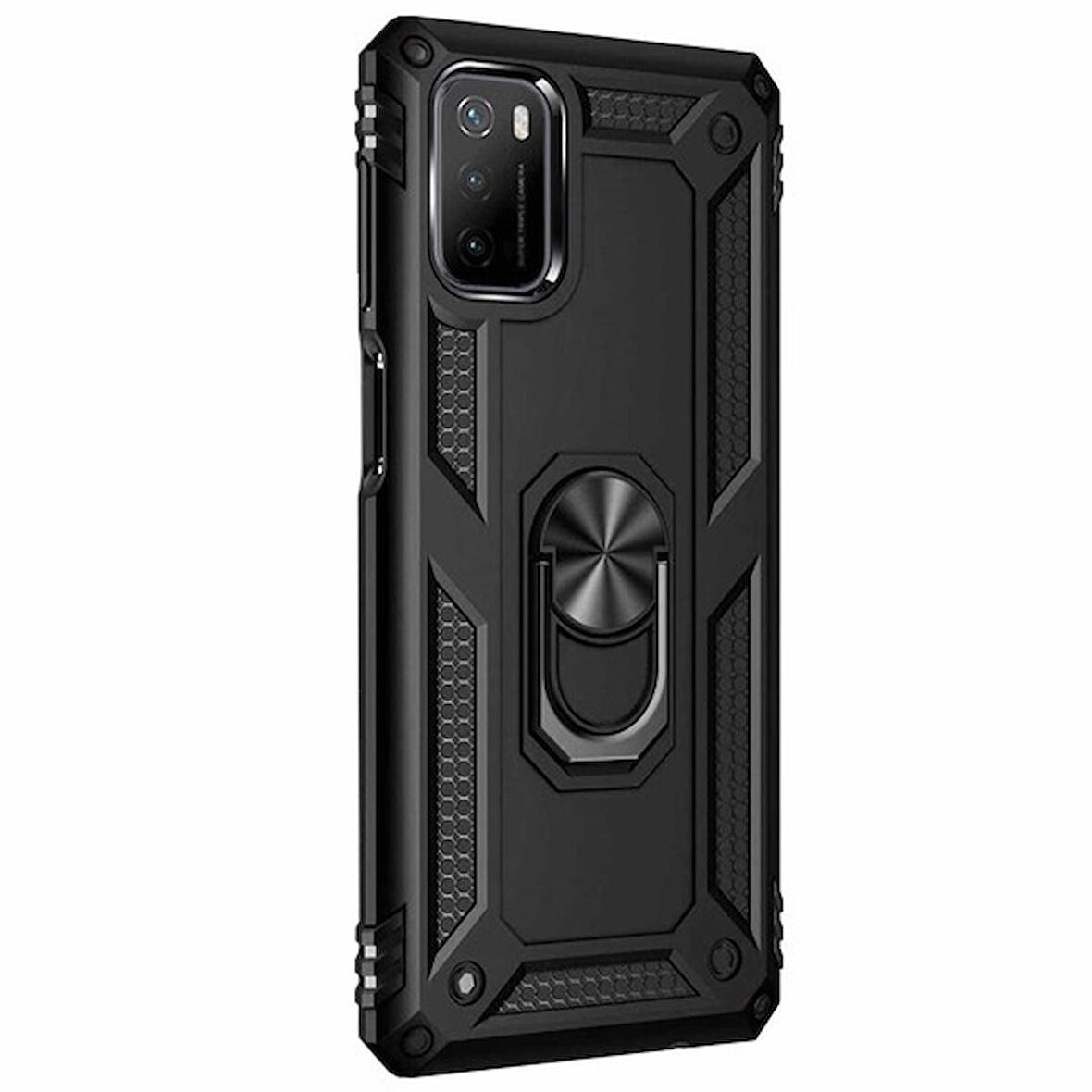 Xiaomi Poco M3 Kılıf Yüzüklü Standlı Korumalı Tank Kapak