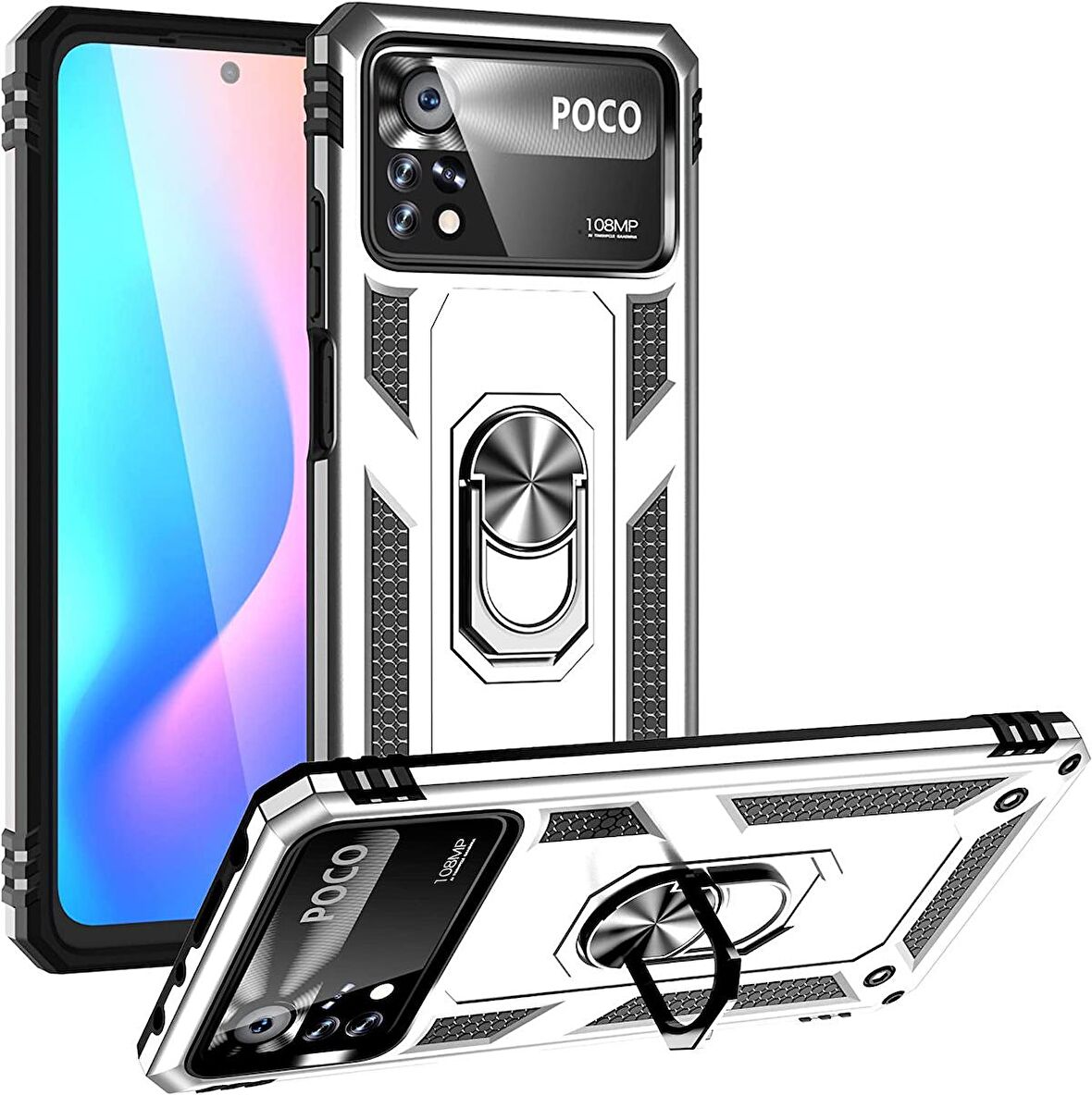 Xiaomi Poco X4 Pro 5g Kılıf Yüzüklü Standlı Korumalı Tank Kapak