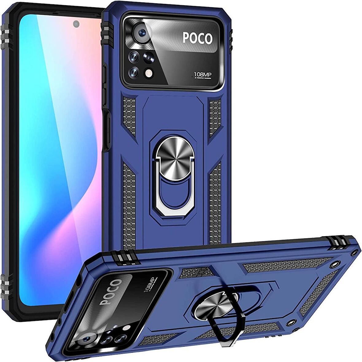 Xiaomi Poco X4 Pro 5g Kılıf Yüzüklü Standlı Korumalı Tank Kapak