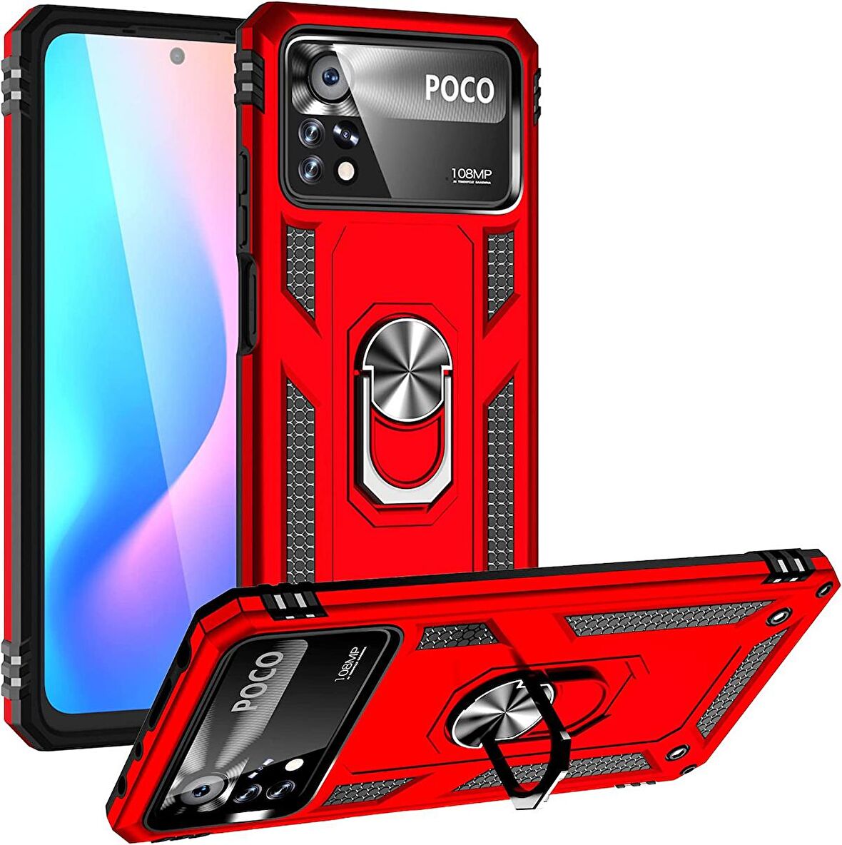 Xiaomi Poco X4 Pro 5g Kılıf Yüzüklü Standlı Korumalı Tank Kapak