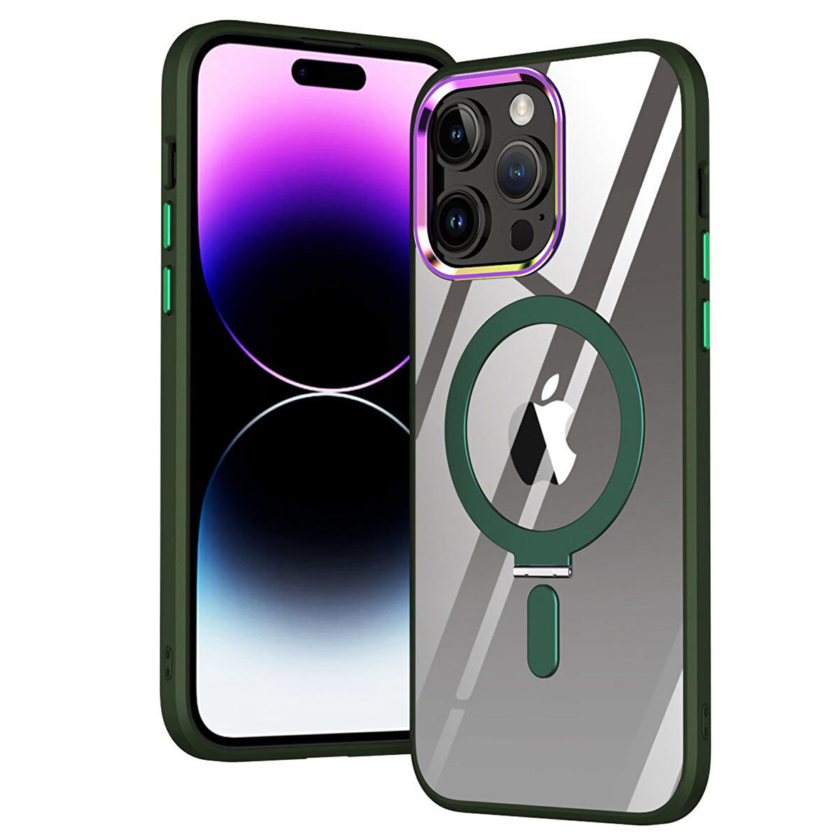 Apple Iphone 14 Pro Max Kılıf Standlı Magsafe Manyetik Kablosuz Şarj Uyumlu Renkli Şeffaf Kapak