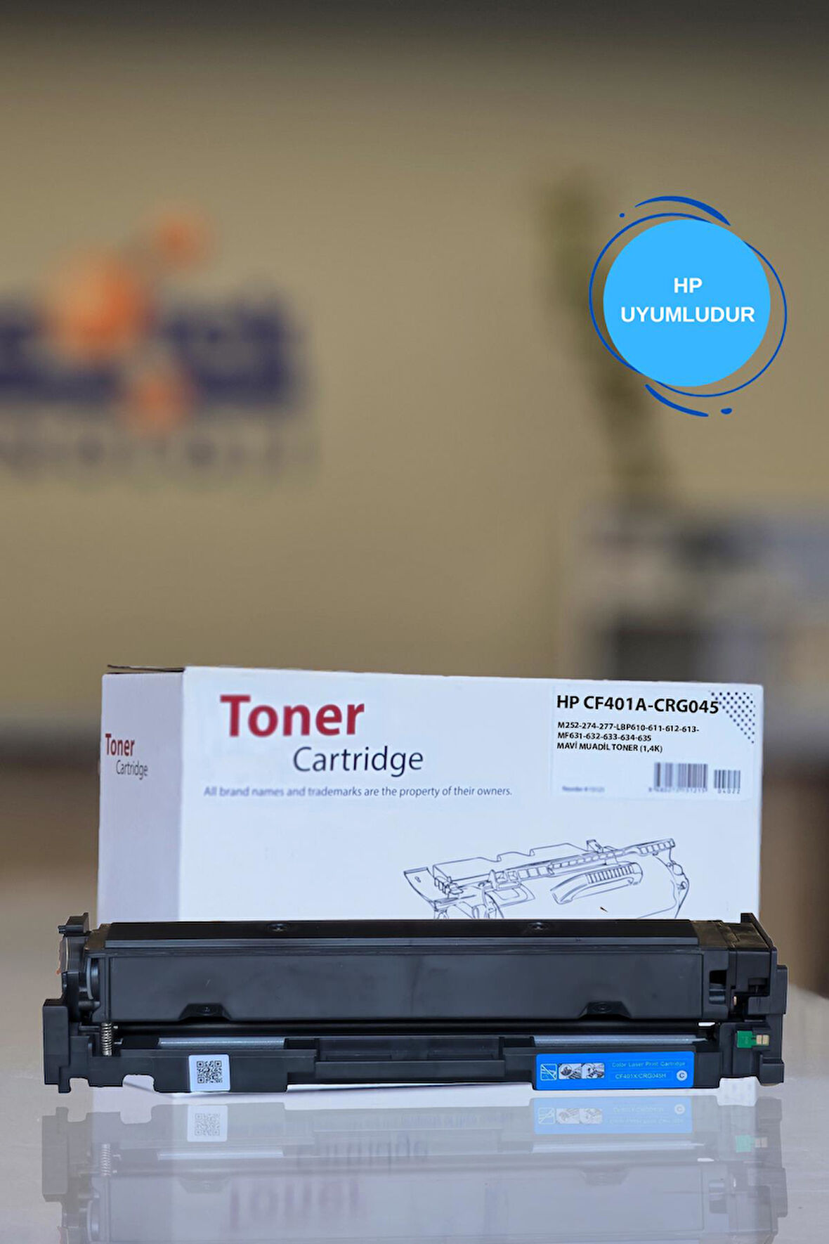 HP CF401A-CRG045 M252-274-277-LBP610-611-612-613-MF631-632-633-634-635 MAVİ MUADİL TONER (1,4K)
