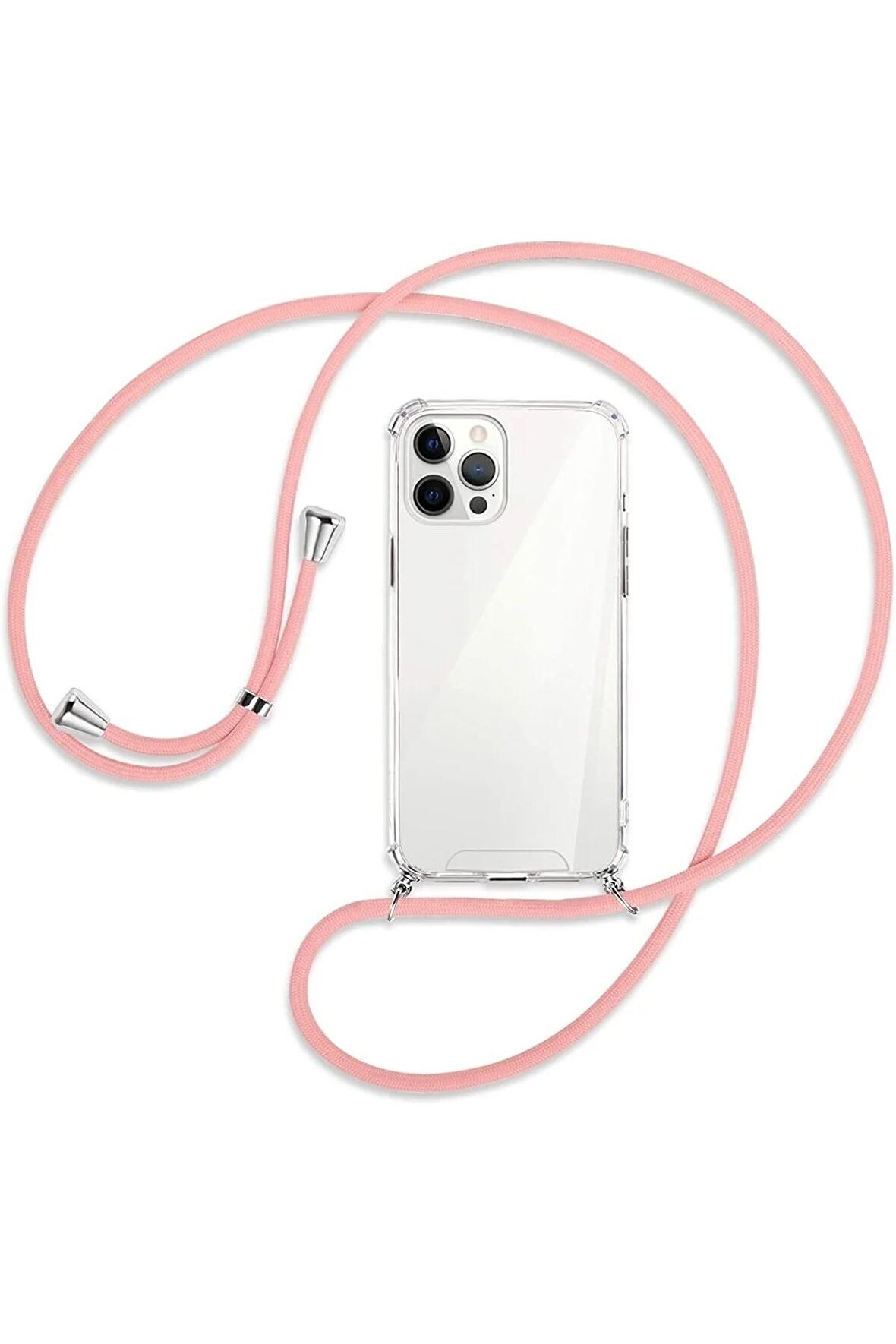 Apple Iphone 12 Pro Kılıf Boyun Omuz Askılı Ipli Anti Şok Köşe Korumalı Şeffaf Silikon