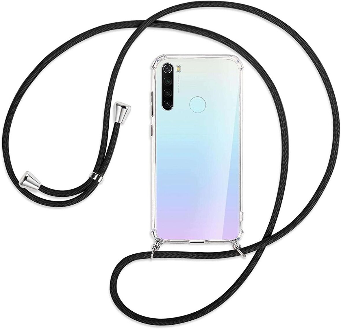 Xiaomi Redmi Note 8 Kılıf Boyun Omuz Askılı Ipli Anti Şok Köşe Korumalı Şeffaf Silikon
