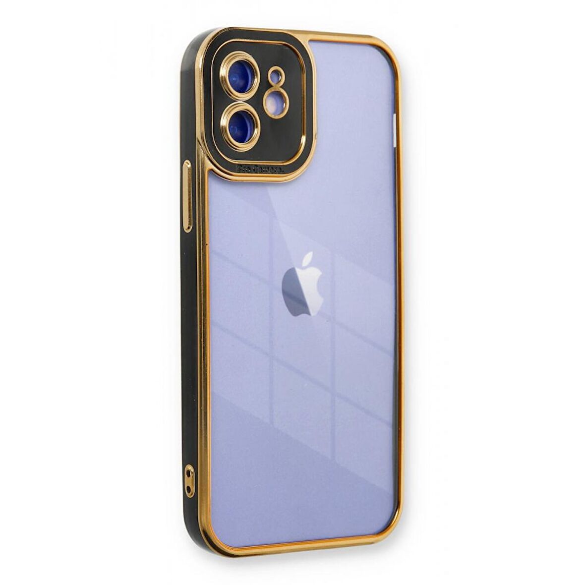Apple iPhone 12 Kılıf Kamera Lens Korumalı Kenarları Renkli Gold Arkası Şeffaf Silikon