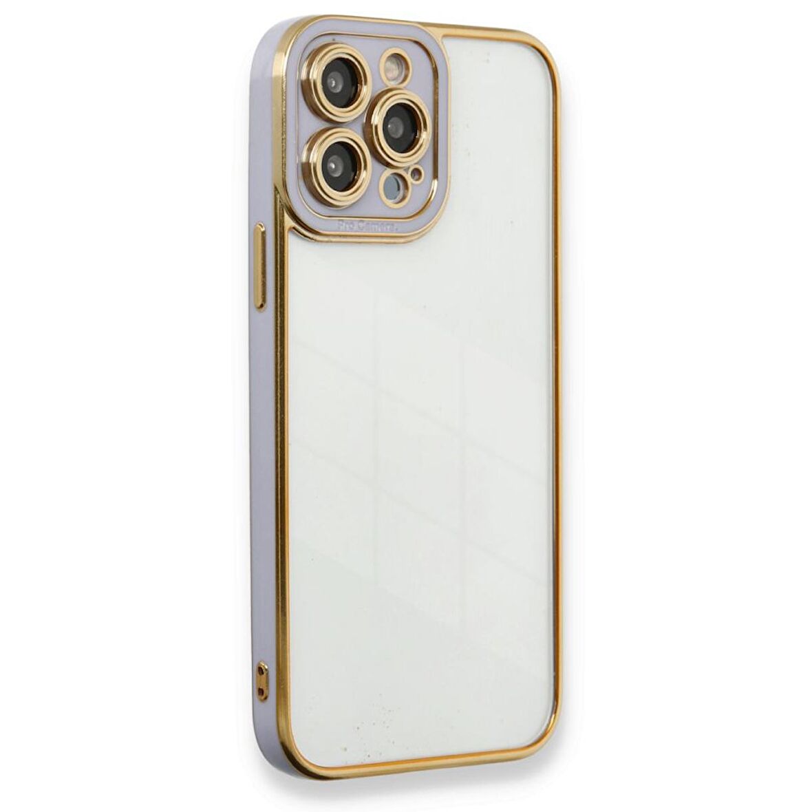 Apple iPhone 12 PRO MAX Kılıf Kamera Lens Korumalı Kenarları Renkli Gold Arkası Şeffaf Silikon