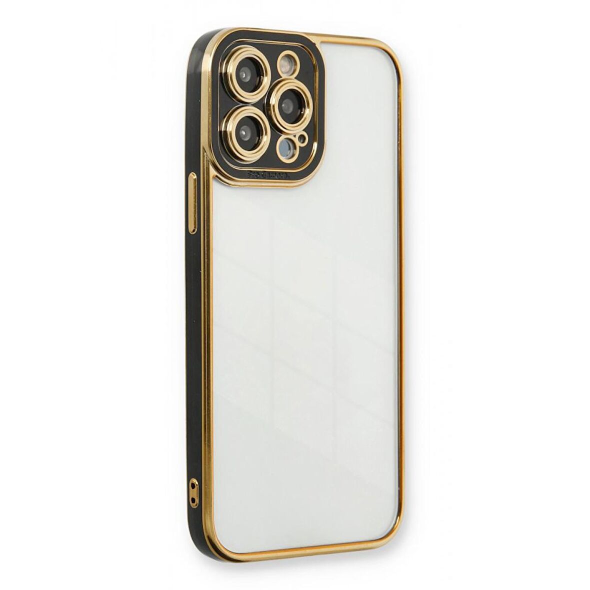 Apple iPhone 13 PRO Kılıf Kamera Lens Korumalı Kenarları Renkli Gold Arkası Şeffaf Silikon