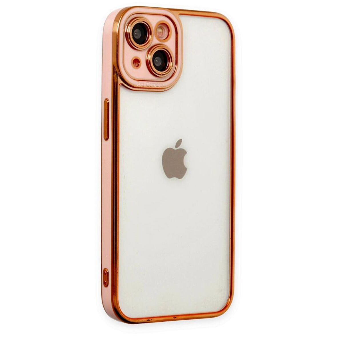 Apple iPhone 13 Kılıf Kamera Lens Korumalı Kenarları Renkli Gold Arkası Şeffaf Silikon