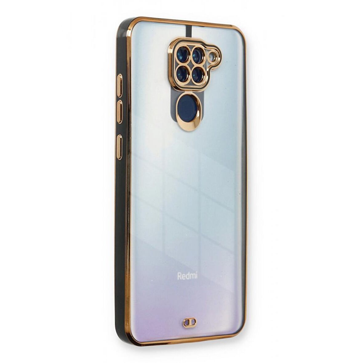 Xiaomi Redmi Note 9 Kılıf Kamera Lens Korumalı Kenarları Renkli Gold Arkası Şeffaf Silikon