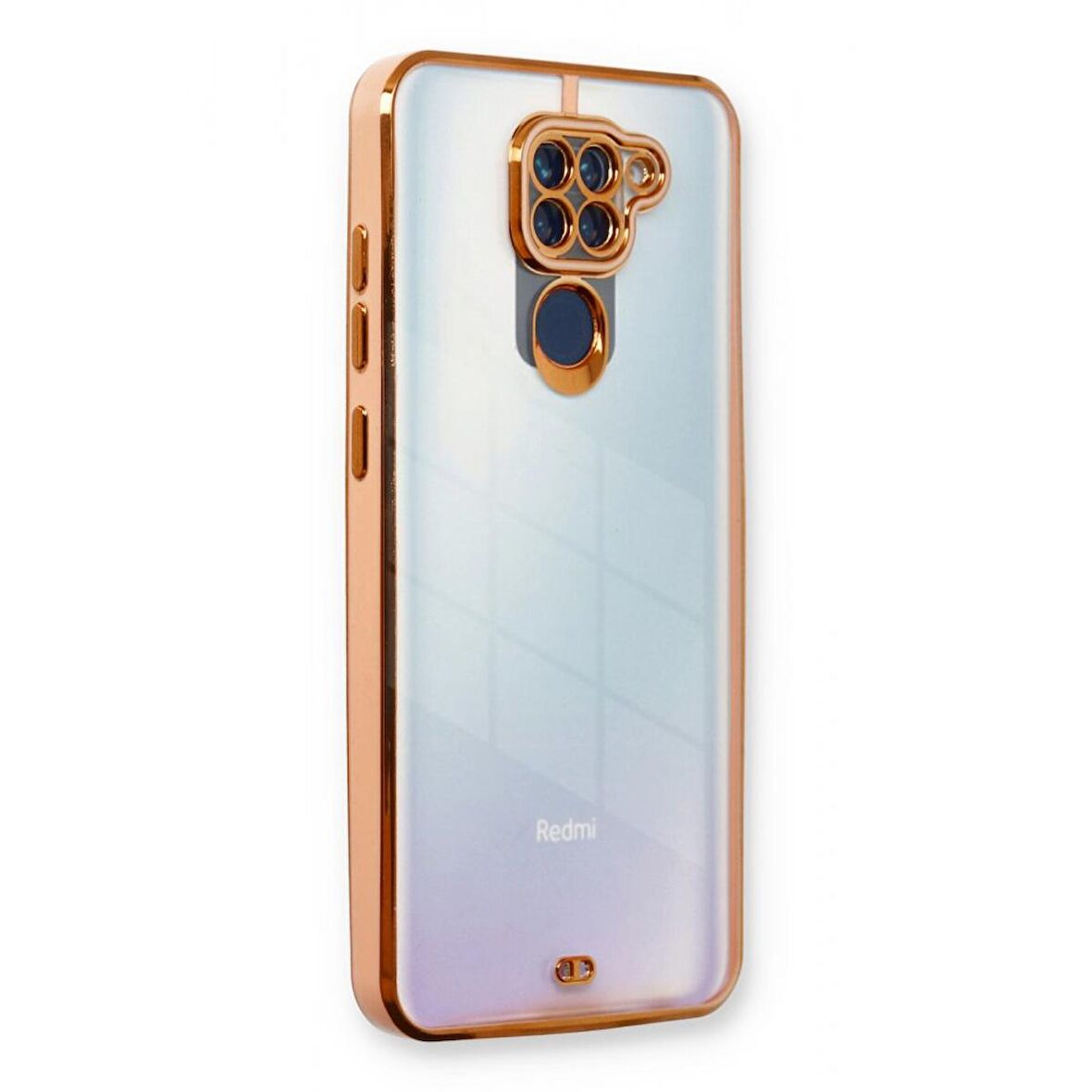 Xiaomi Redmi Note 9 Kılıf Kamera Lens Korumalı Kenarları Renkli Gold Arkası Şeffaf Silikon