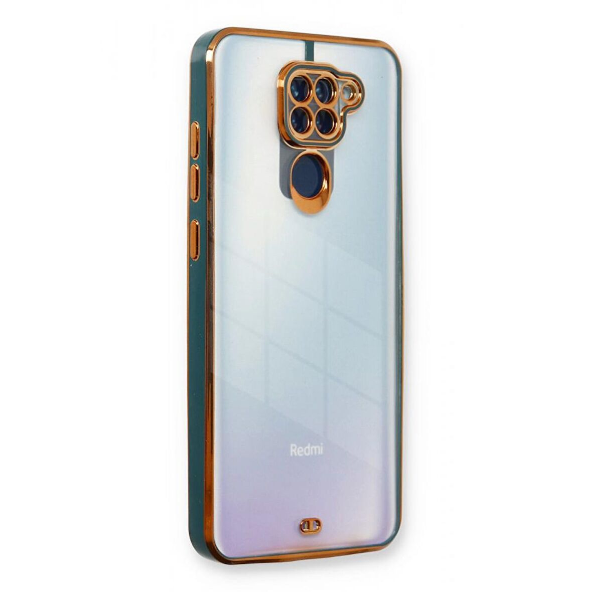 Xiaomi Redmi Note 9 Kılıf Kamera Lens Korumalı Kenarları Renkli Gold Arkası Şeffaf Silikon